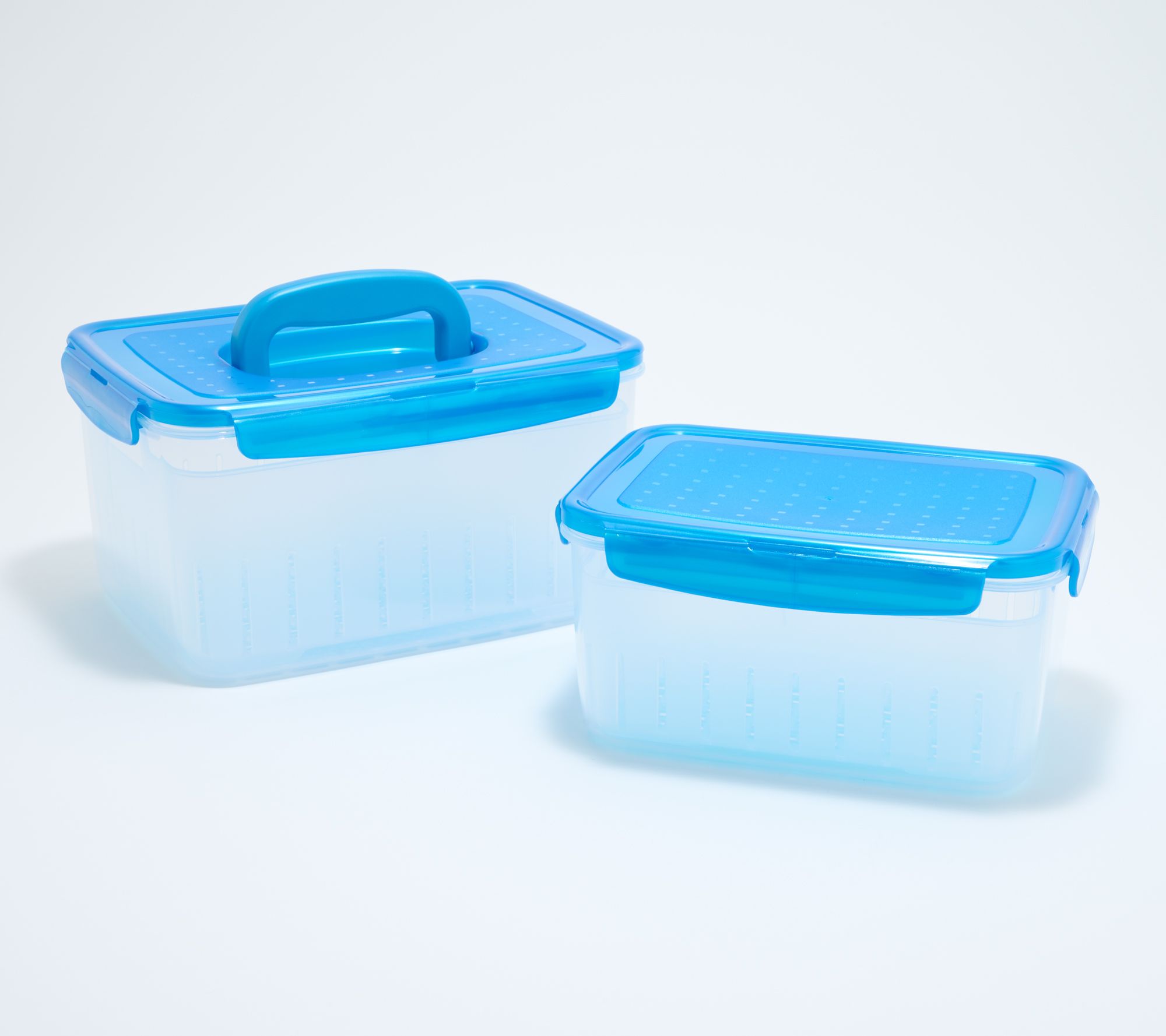 LocknLock Set of (2) Produce Keepers w/ Trays & (1) Handle Lids