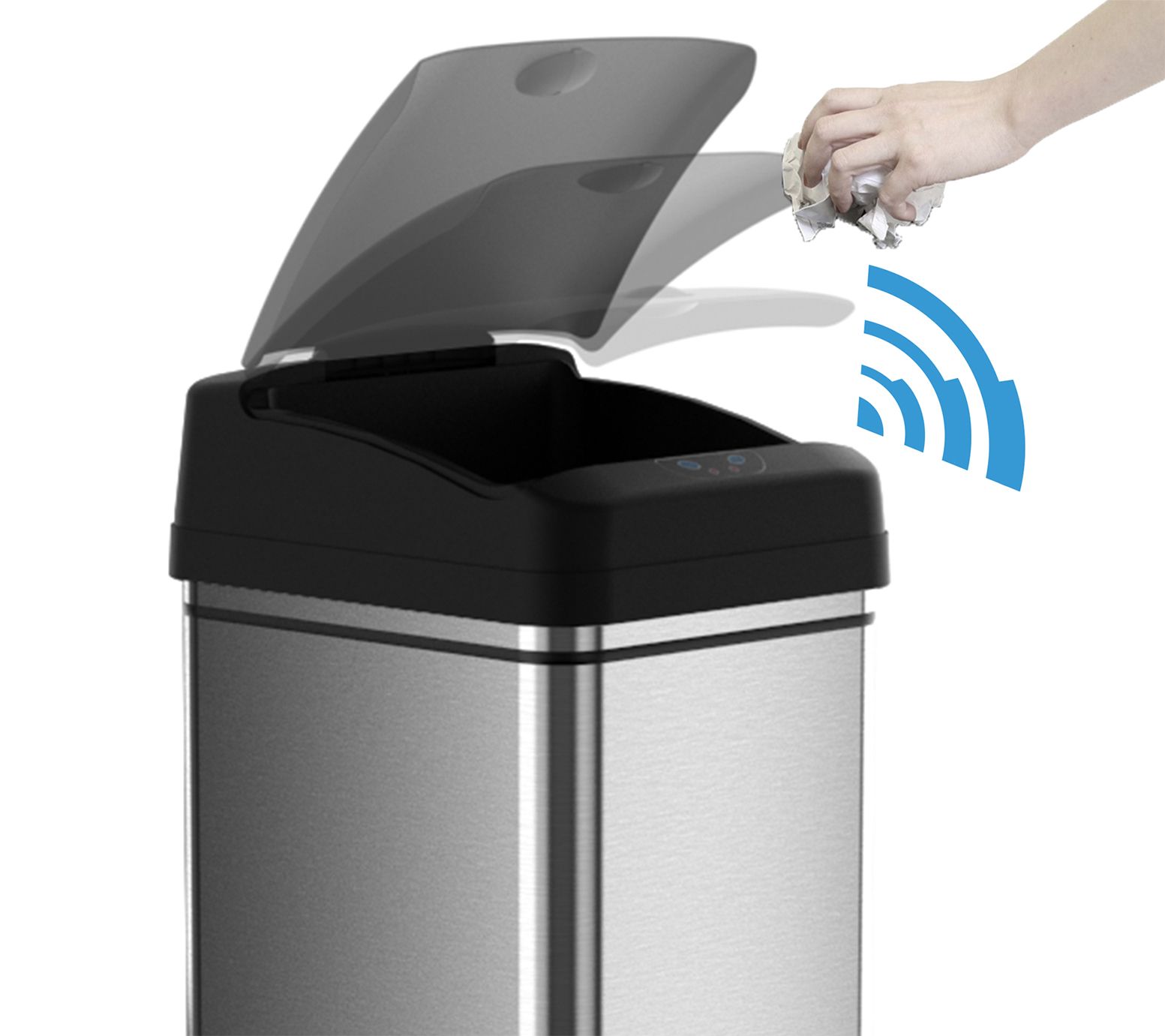 iTouchless Deodorizer Stainless Steel Automatic Touchless Trash Can, Silver/Black, 13 gallon