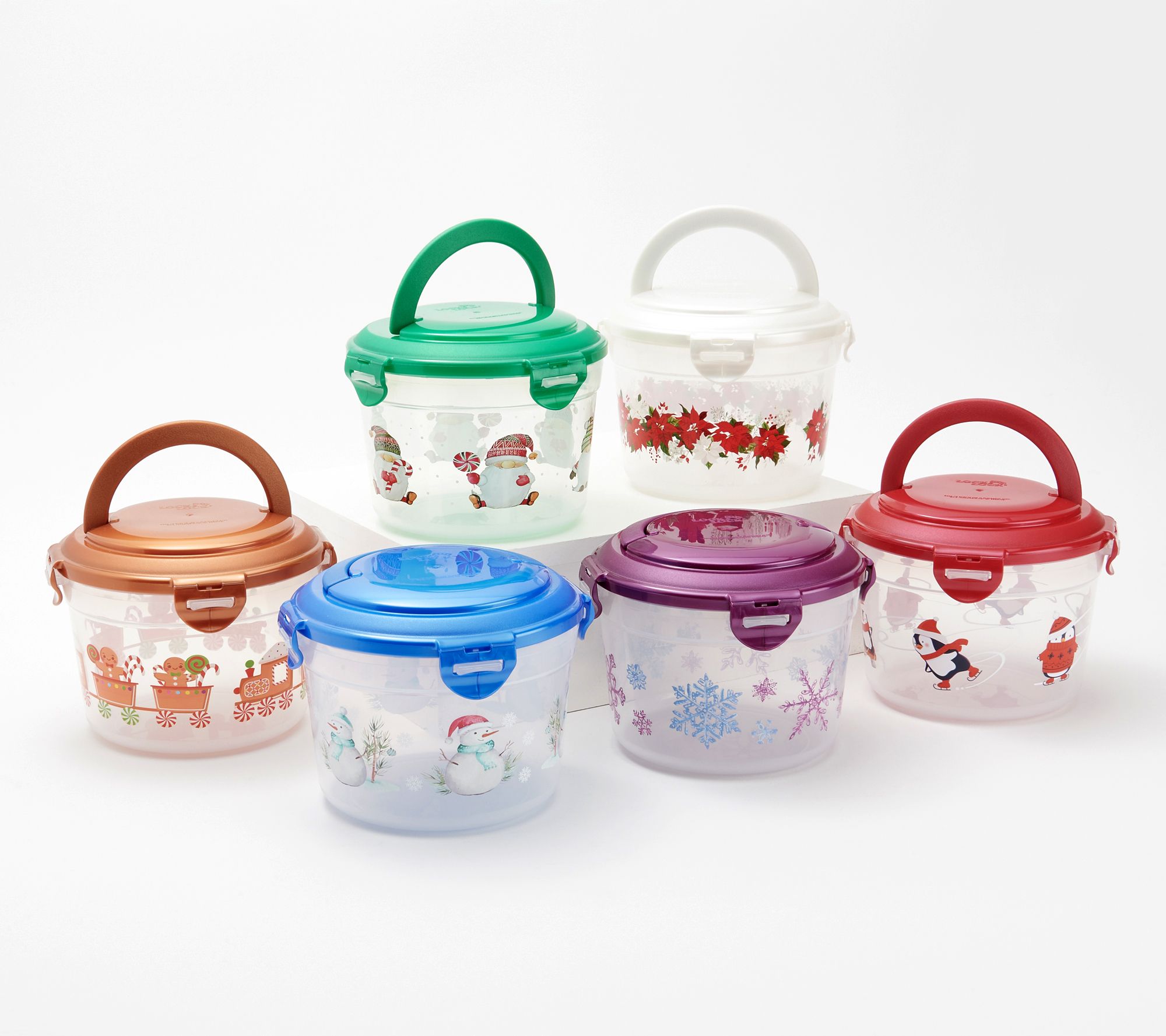 LocknLock 6pc Multi-Color Nesting Holiday Canisters w/ Handle Lids 