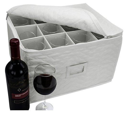 Sorbus Quilted Stemware Storage Case with Divid ers