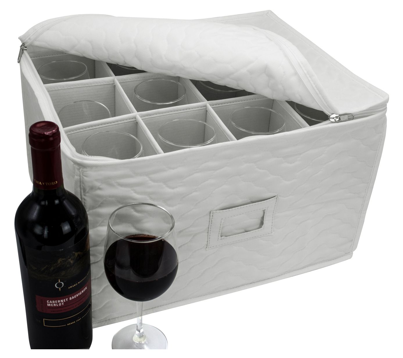 Sorbus Quilted Stemware Storage Case with Divid ers