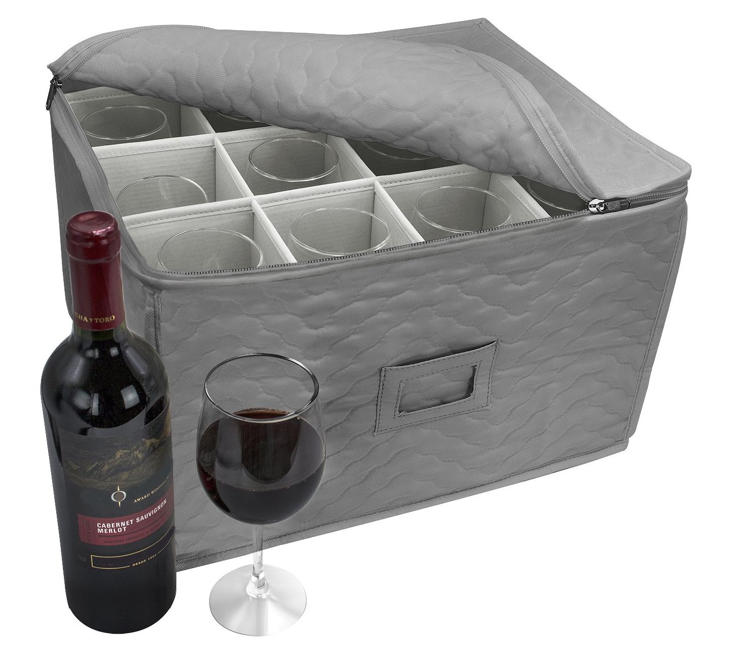 Sorbus Quilted Stemware Storage Case with Divid ers