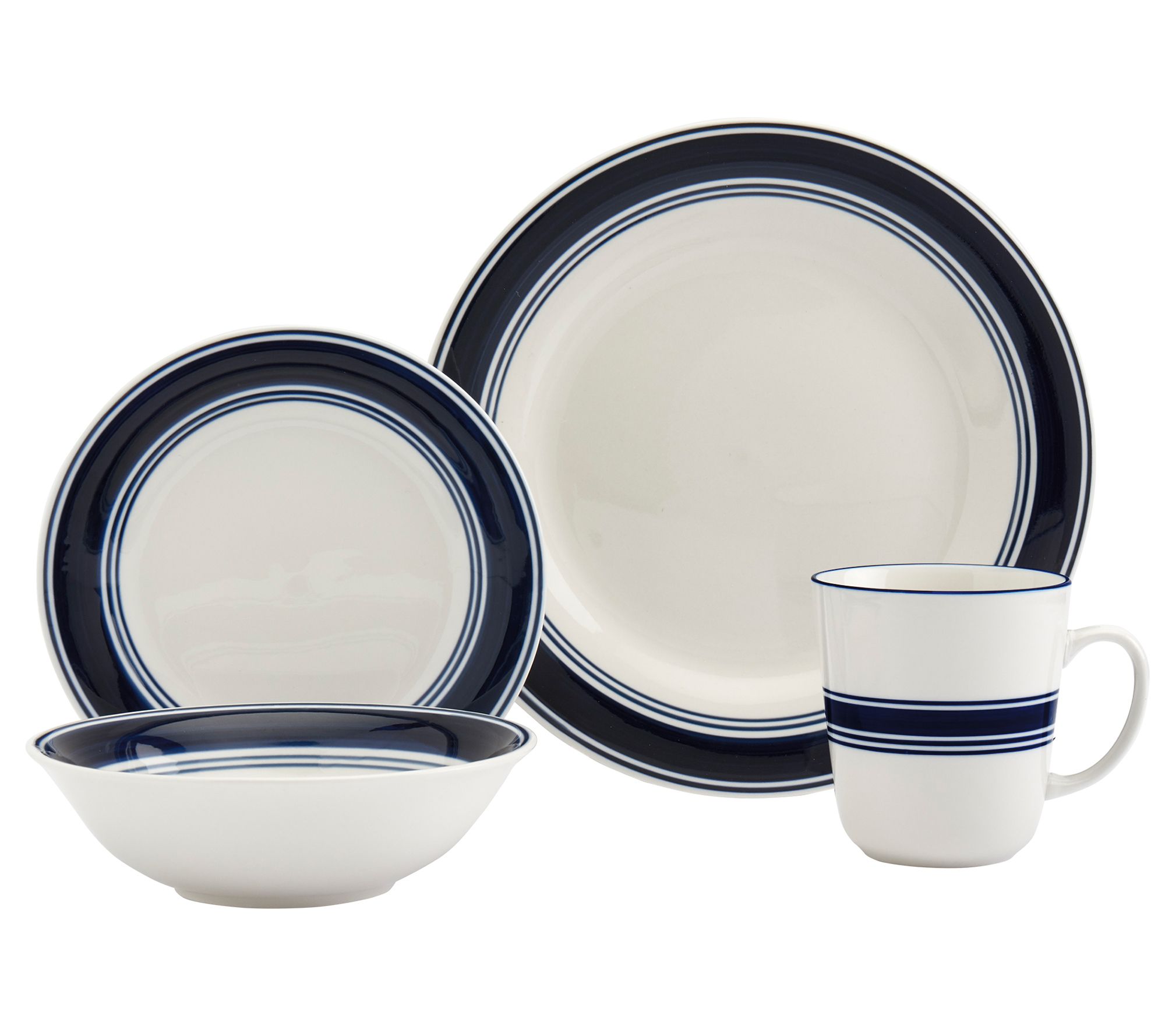 Tabletops Gallery Isiah 16 Piece Blue Stripe Di nnerware