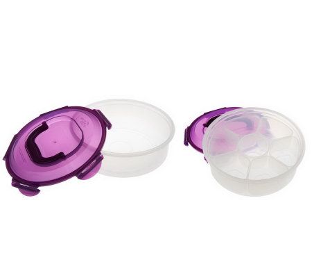 LocknLock Set of 2 Dessert & Appetizer Trays w/ Handle Lids 