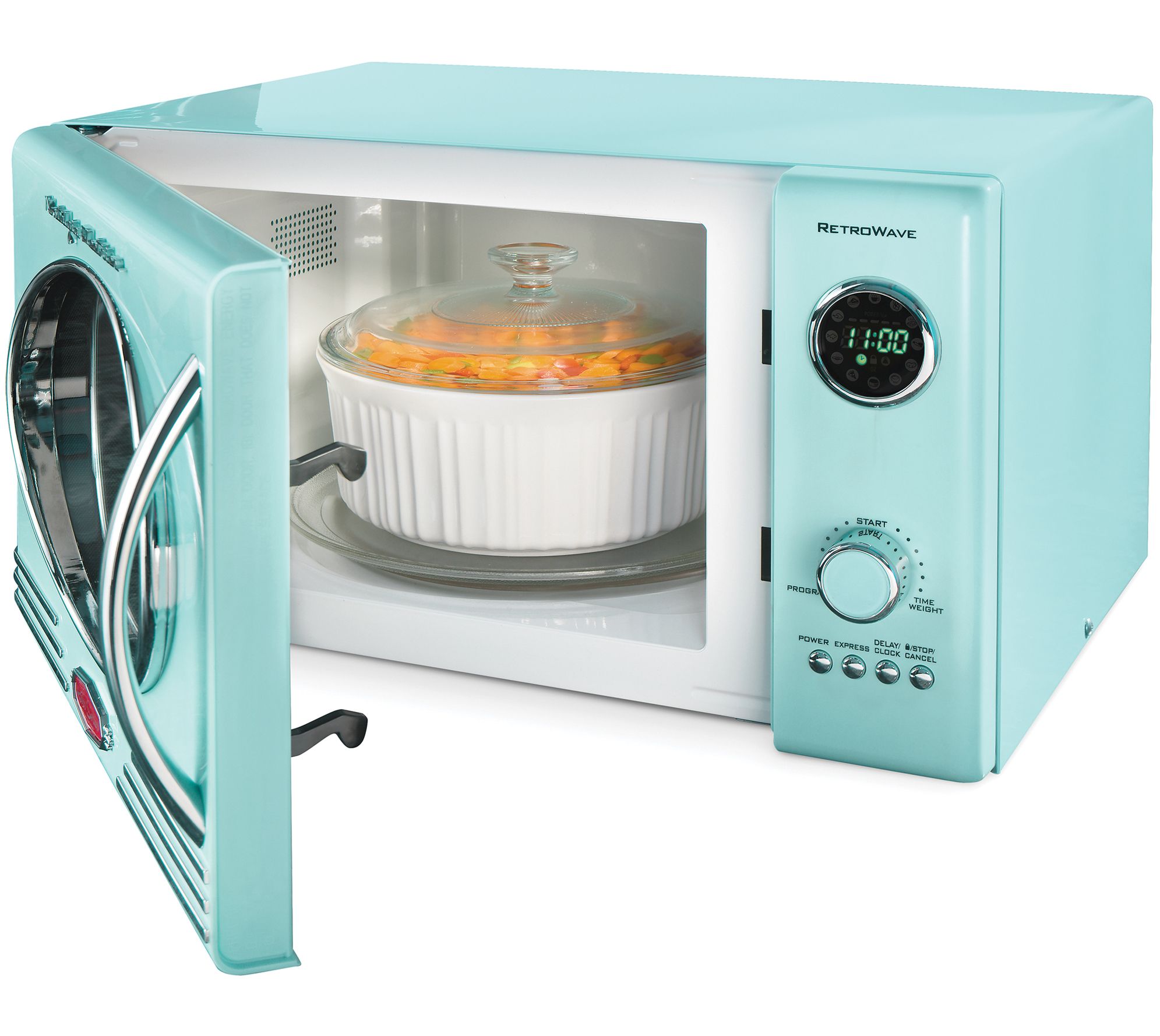 Retro Aqua Countertop Microwave Oven 0.9 cu ft Turntable Kitchen 1950s Cooking 