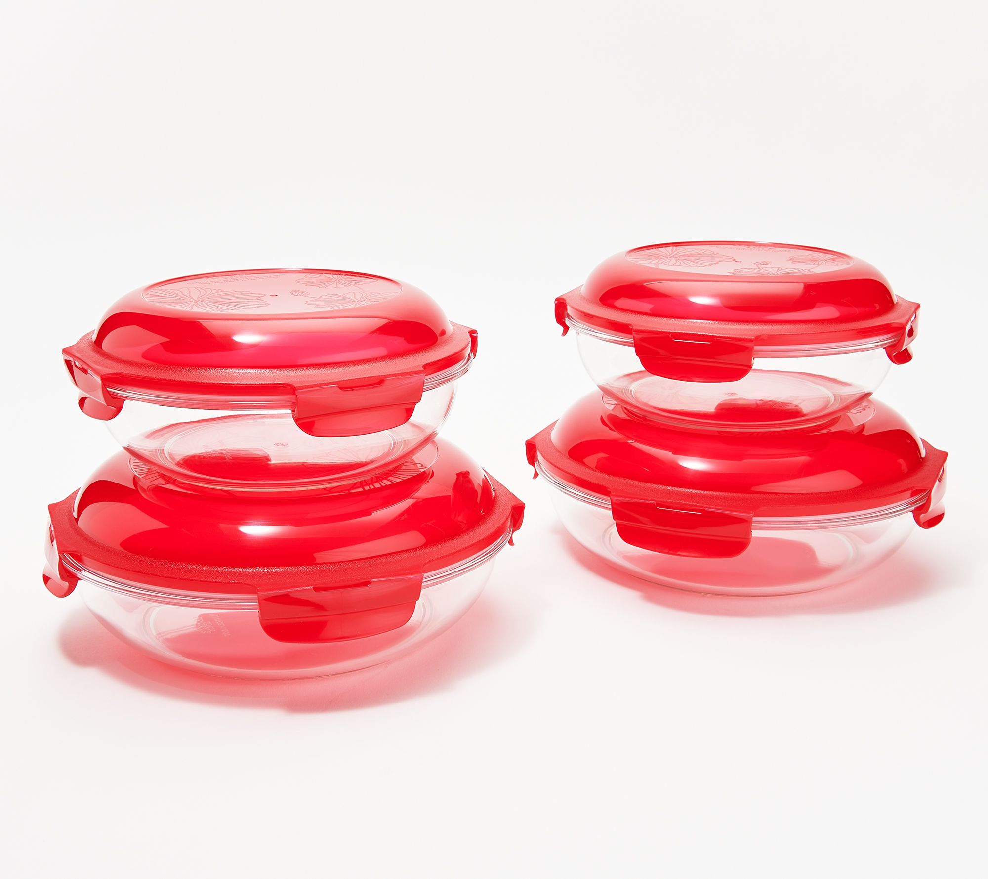 LocknLock Set of 4 Tritan Bowls with Domed Lids ,Red