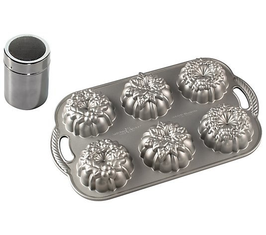 Nordic Ware Wreathlettes Cakelet Pan and Duster 