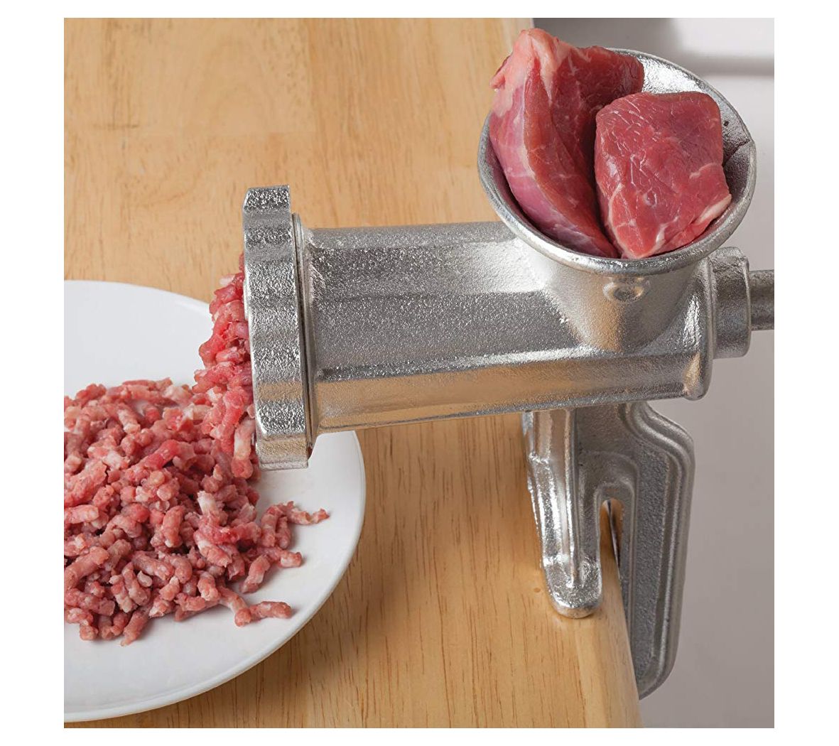 Bene Casa Cast Iron Manual Meat Grinder with Wo oden Handle