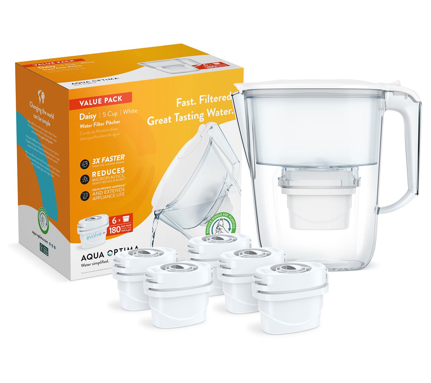 Aqua Optima 92 oz. Water Filter Daisy Pitcher w/ (6) Filters