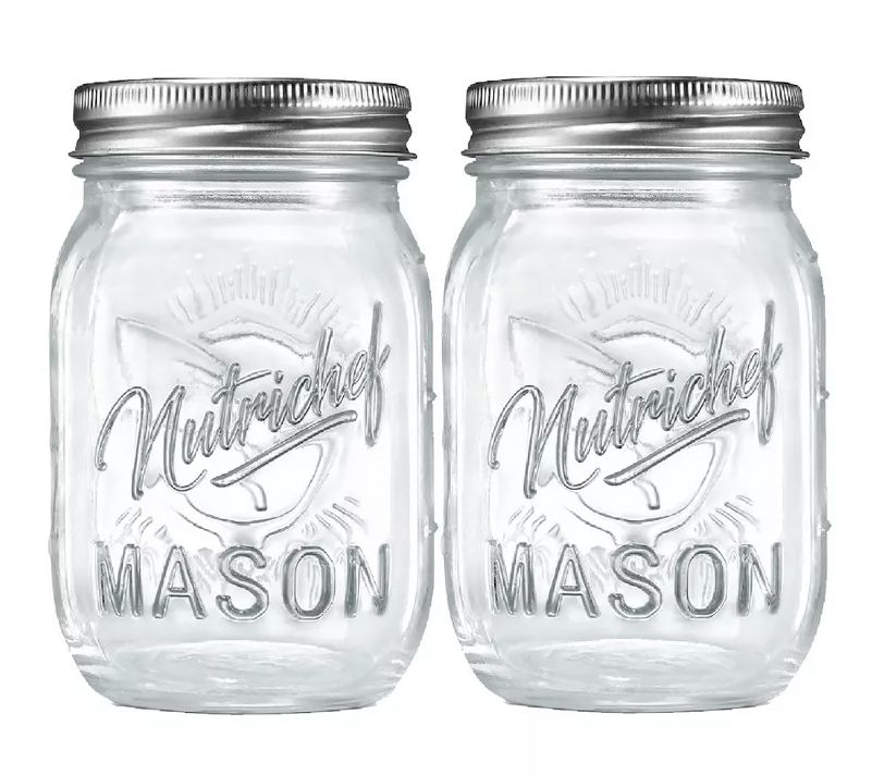 Nutrichef 2 Pcs. Glass Mason Jars w/ Lids & Ban ds