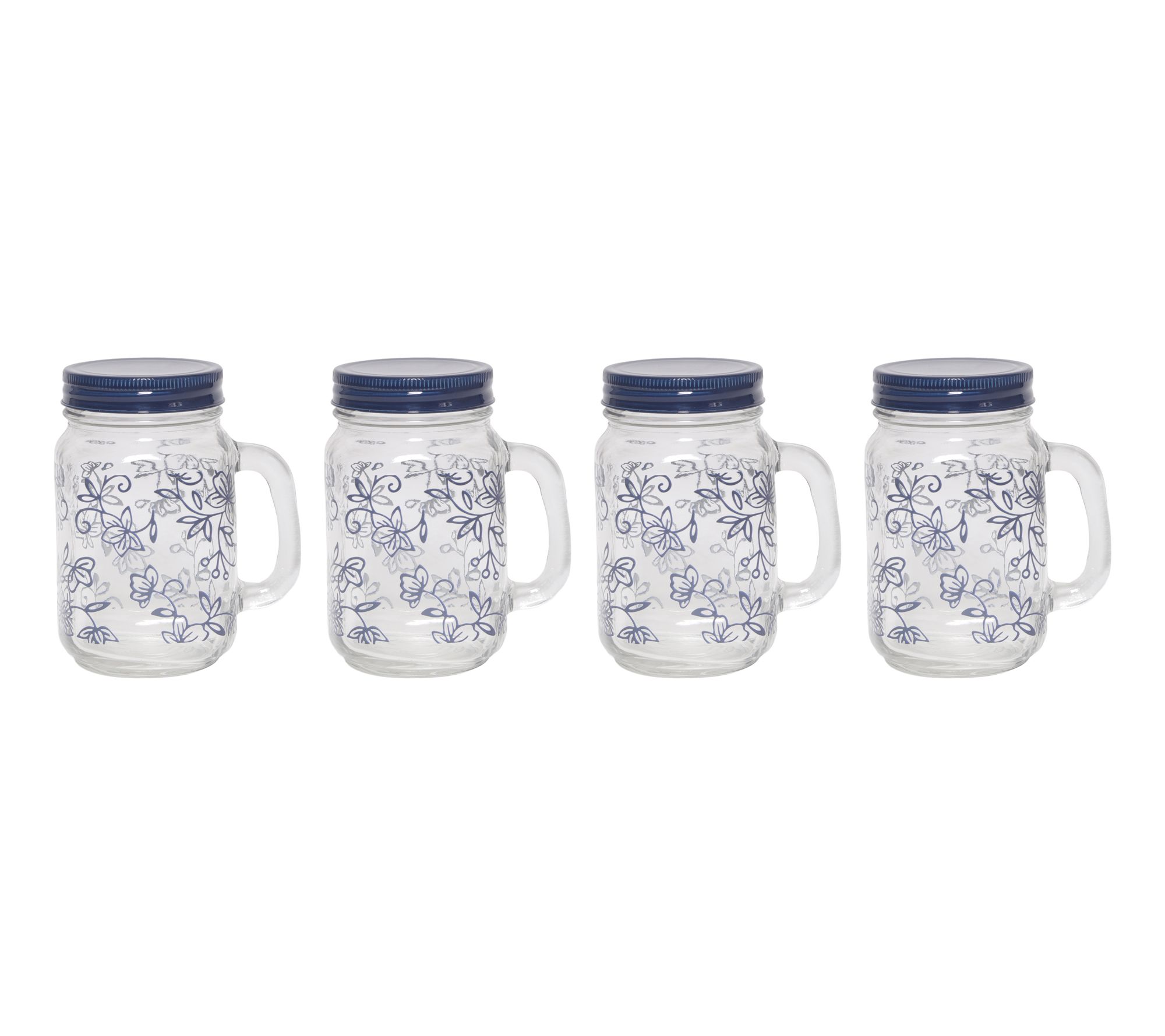 Temp-tations Floral Lace S/4 15-oz Lidded Glasses with Handles