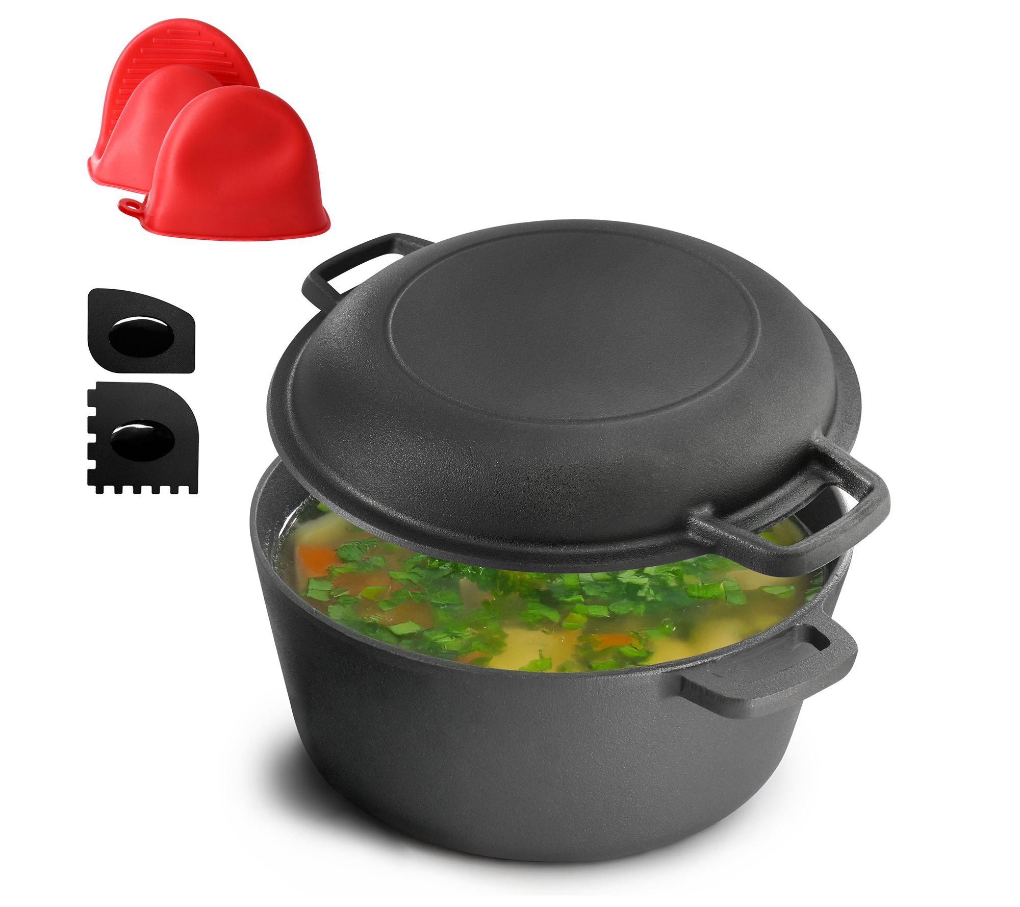 MegaChef 5 Quart Pre-Seasoned 2-in-1 Cast IronDutch Oven and