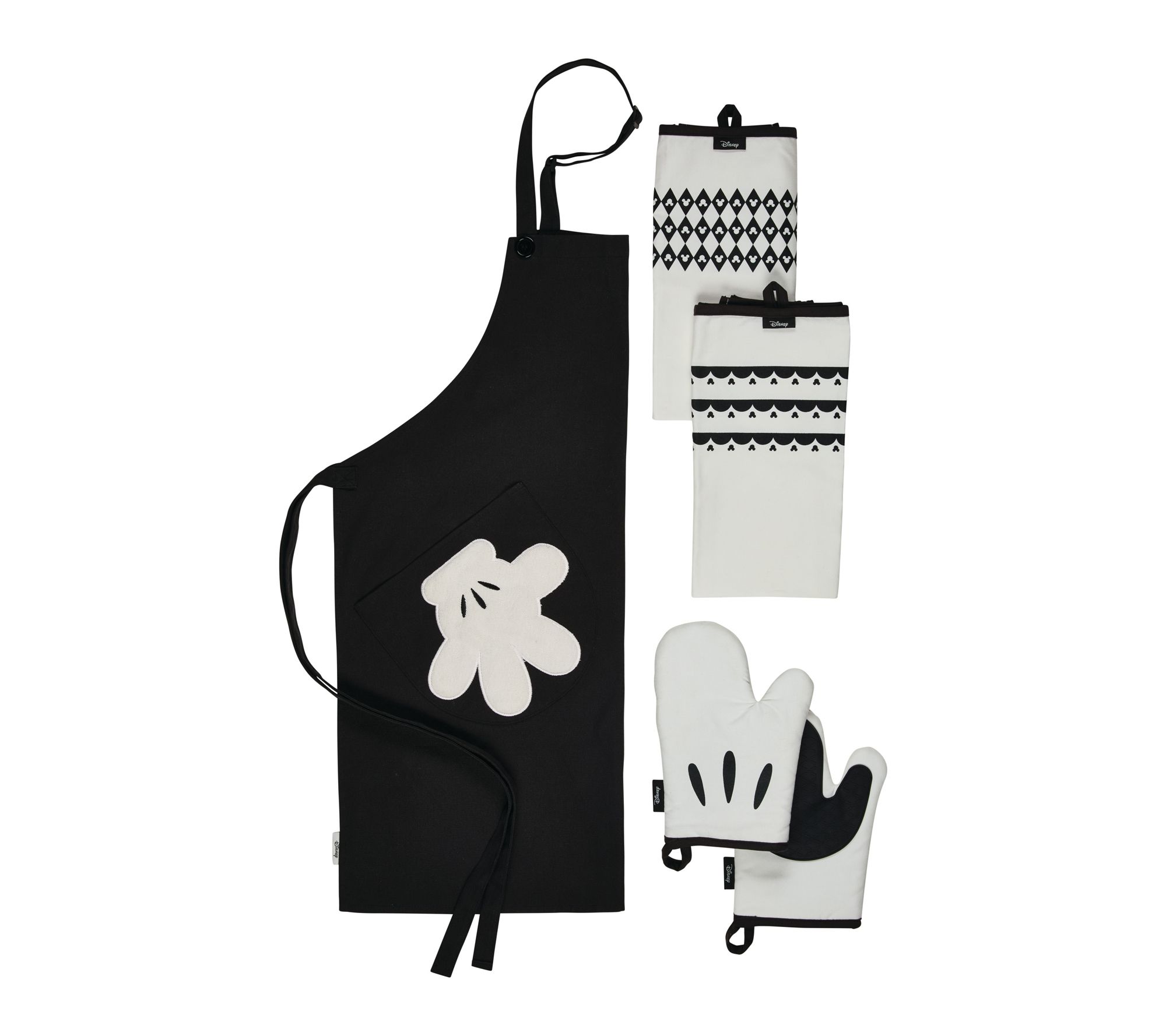 Disney Home Monochrome 5-Piece Set Oven Mitt, Apron & Towels