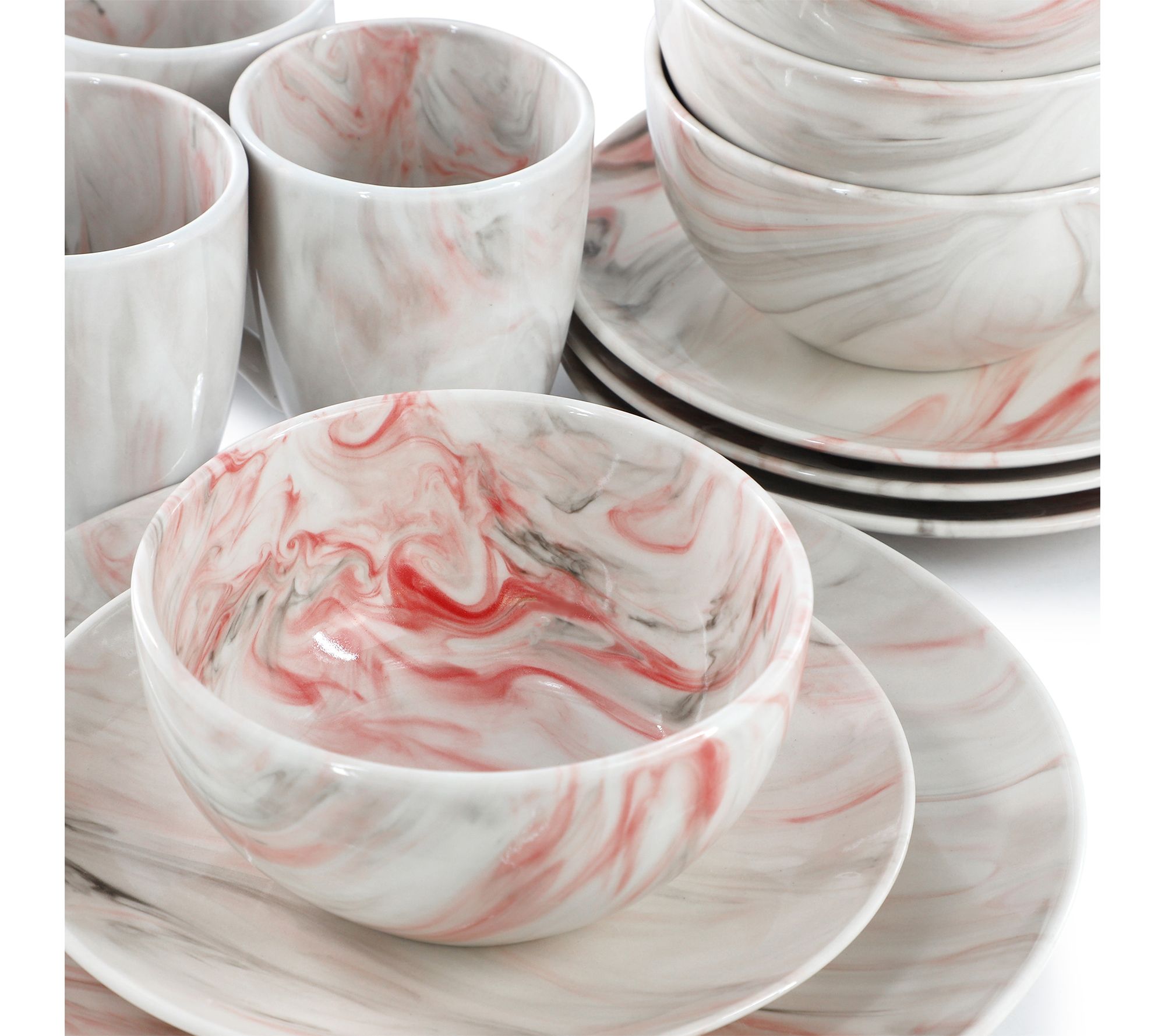 Elama Fine Marble Porcelain Dinnerware Set, 16 Piece