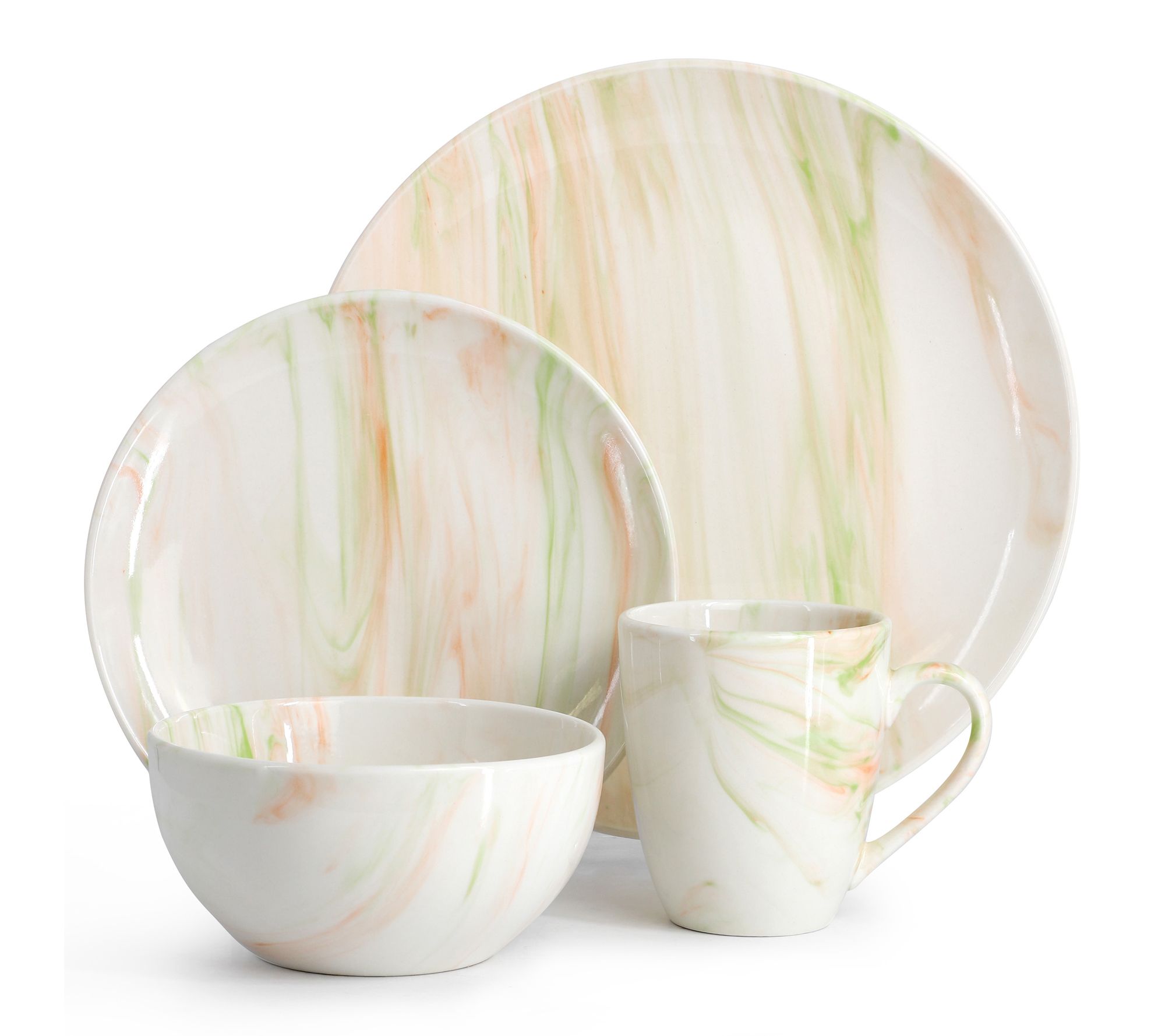 Elama Fine Marble Porcelain Dinnerware Set, 16Piece