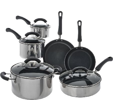 CooksEssentials Stainless Steel II Nonstick 10pc. Cookware Set 