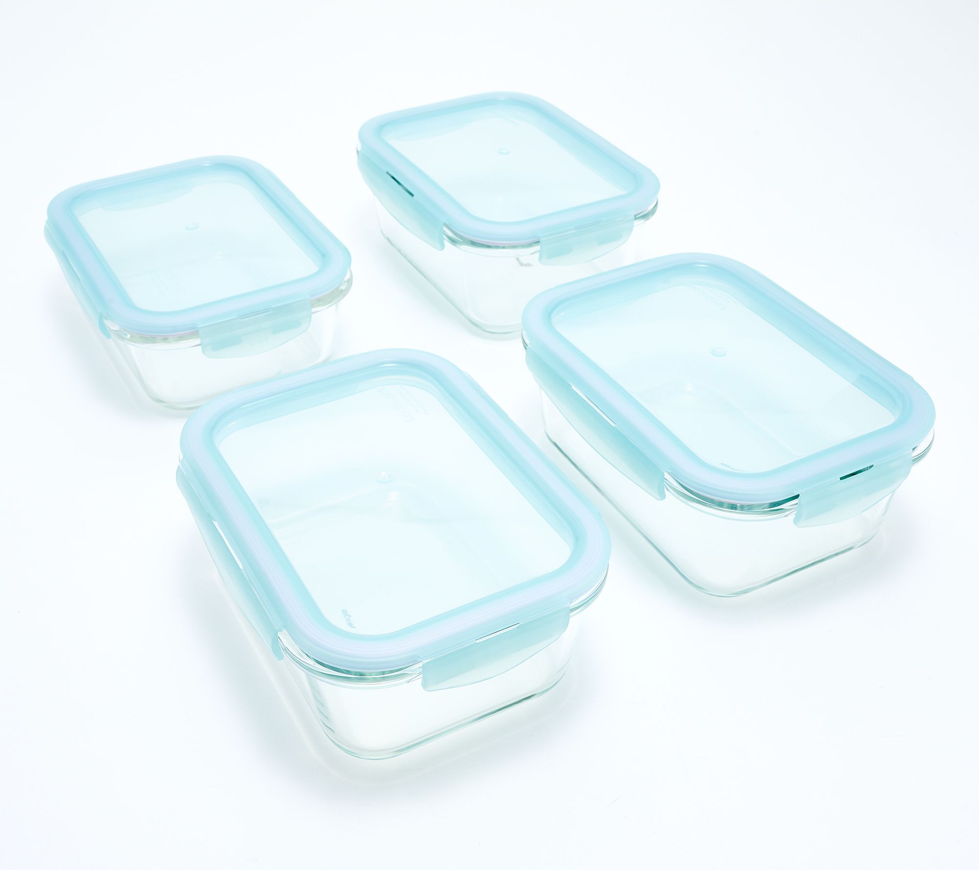 LocknLock Set of (4) 3-Cup Glass Rectangles w/ Locking Lids