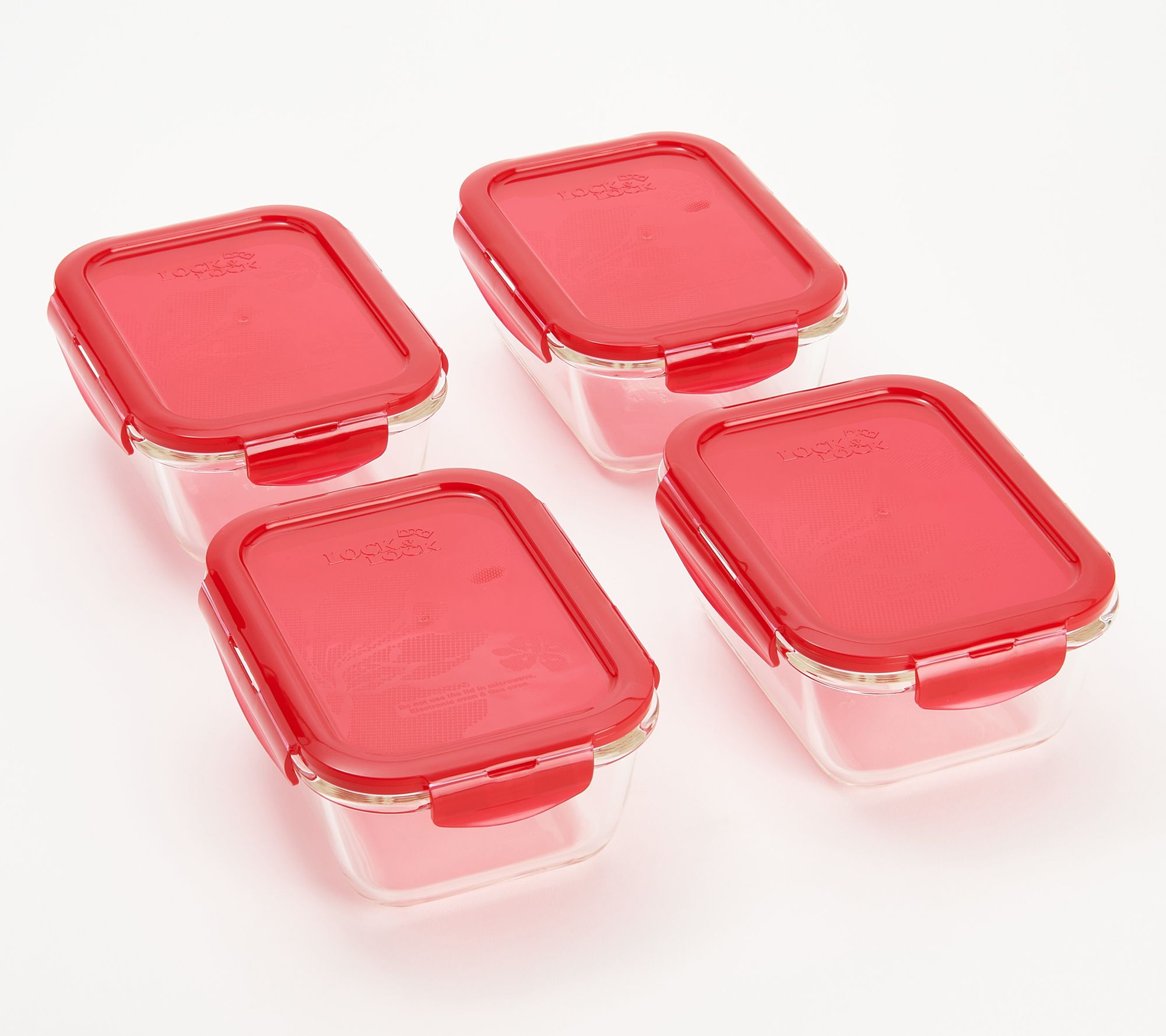 LocknLock Set of (4) 3-Cup Glass Rectangles w/ Locking Lids