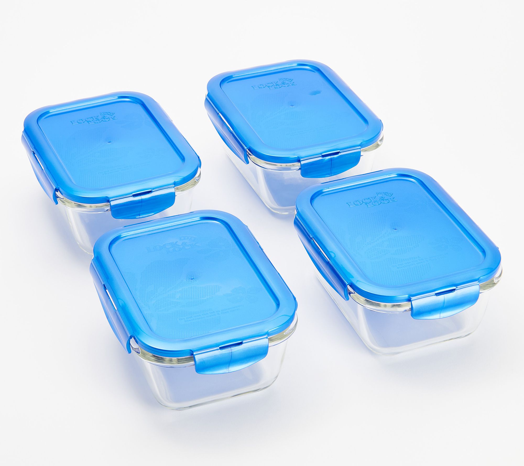 LocknLock Set of (4) 3-Cup Glass Rectangles w/ Locking Lids