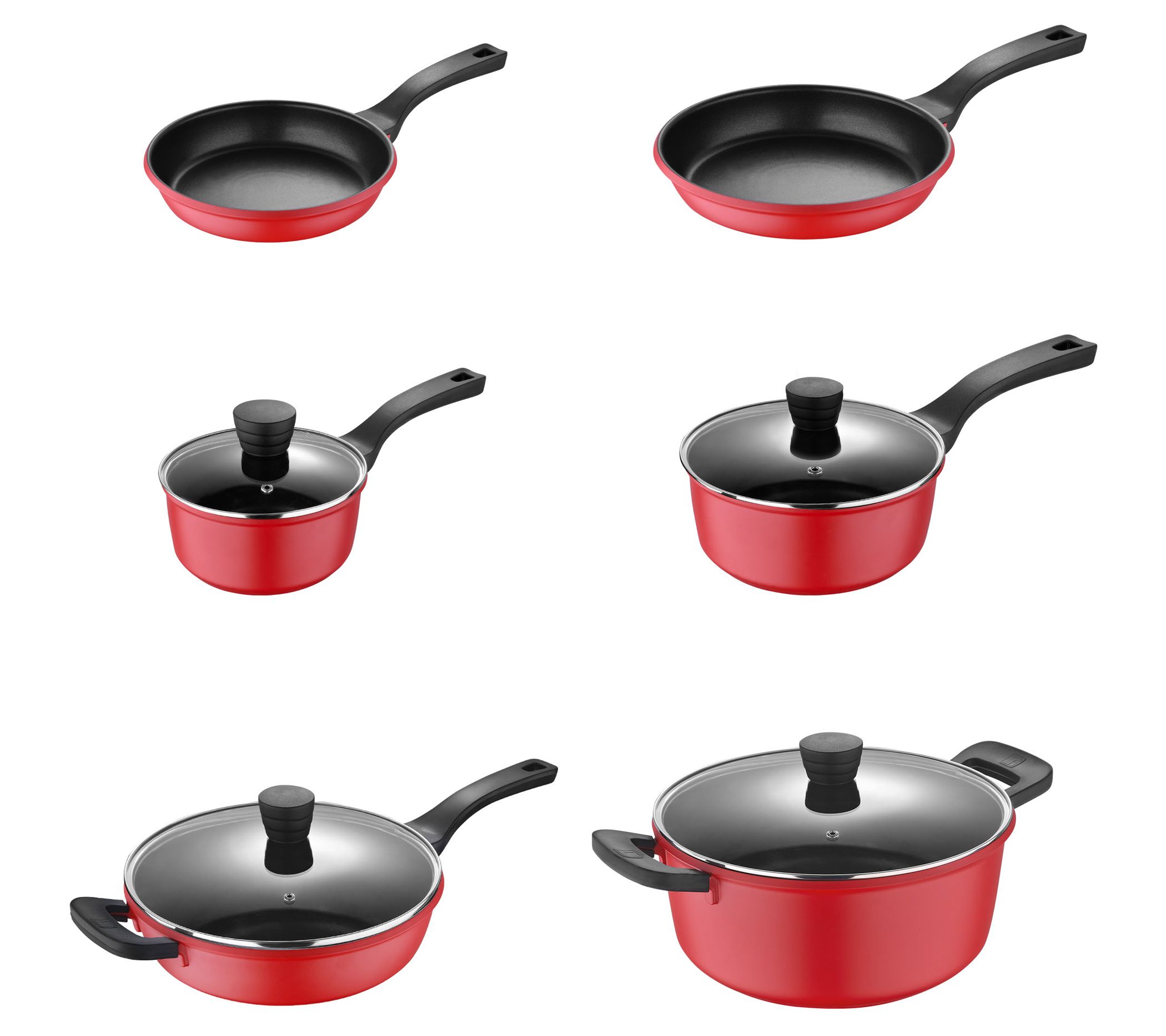 T-fal Excite Nonstick Cookware Set 14 Piece Oven Safe 350F Pots and Pans,  Dishwasher Safe Red