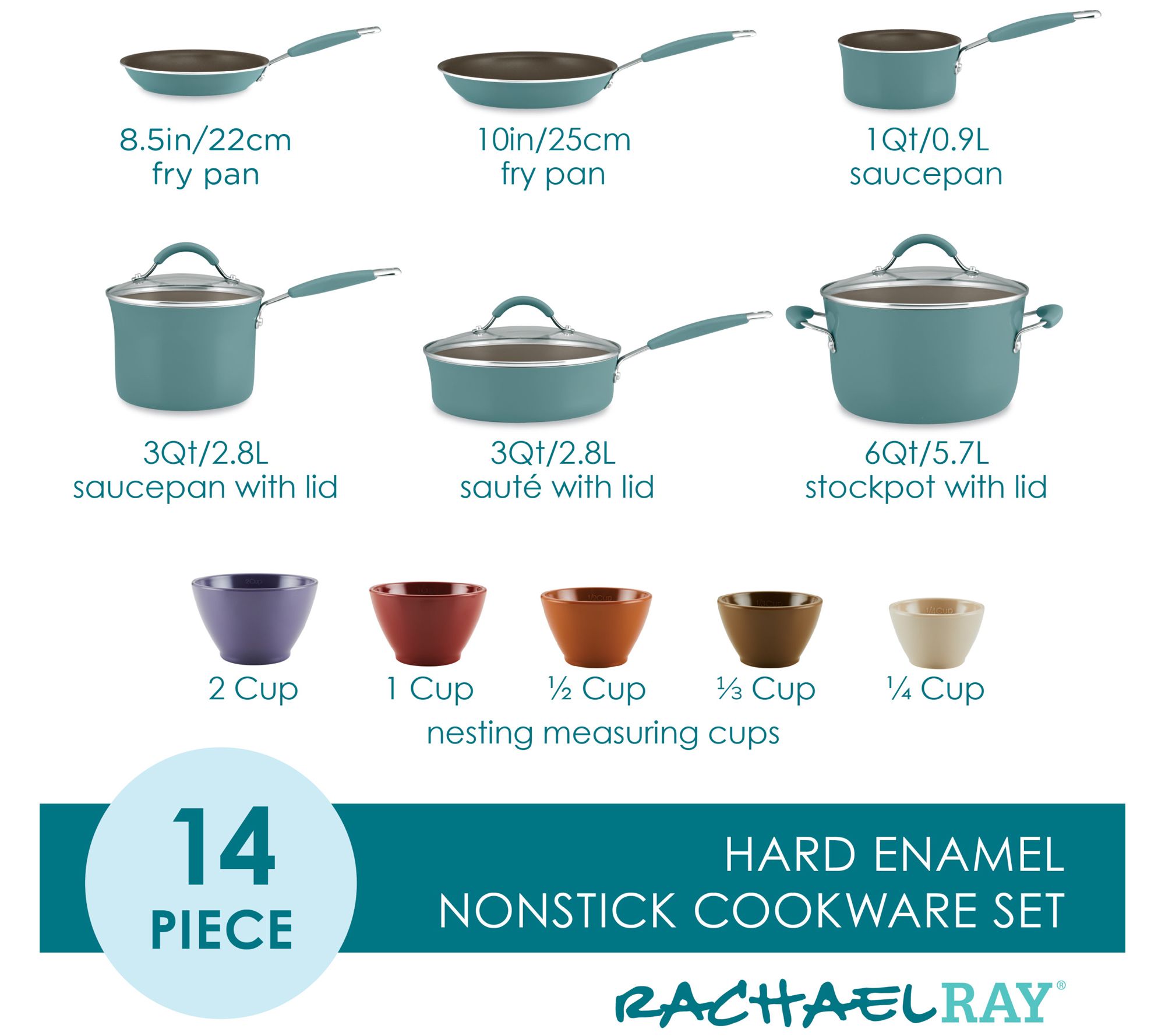 Rachael Ray Cucina Porcelain Enamel 10 Piece Nonstick Cookware Set - Sea Salt Gray