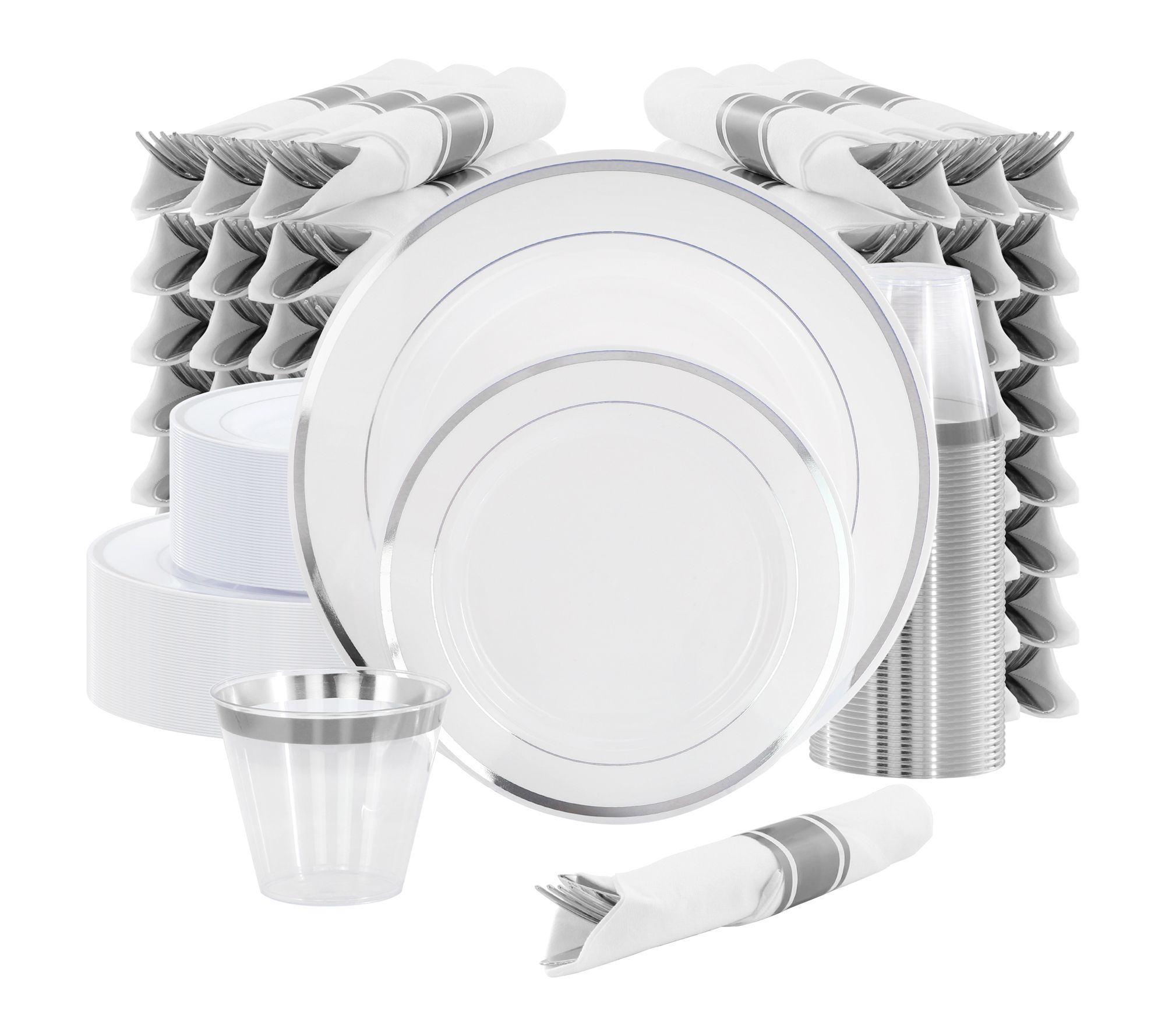 Elama 350 Pc Disposable Dinnerware Set for 50 in White Silver