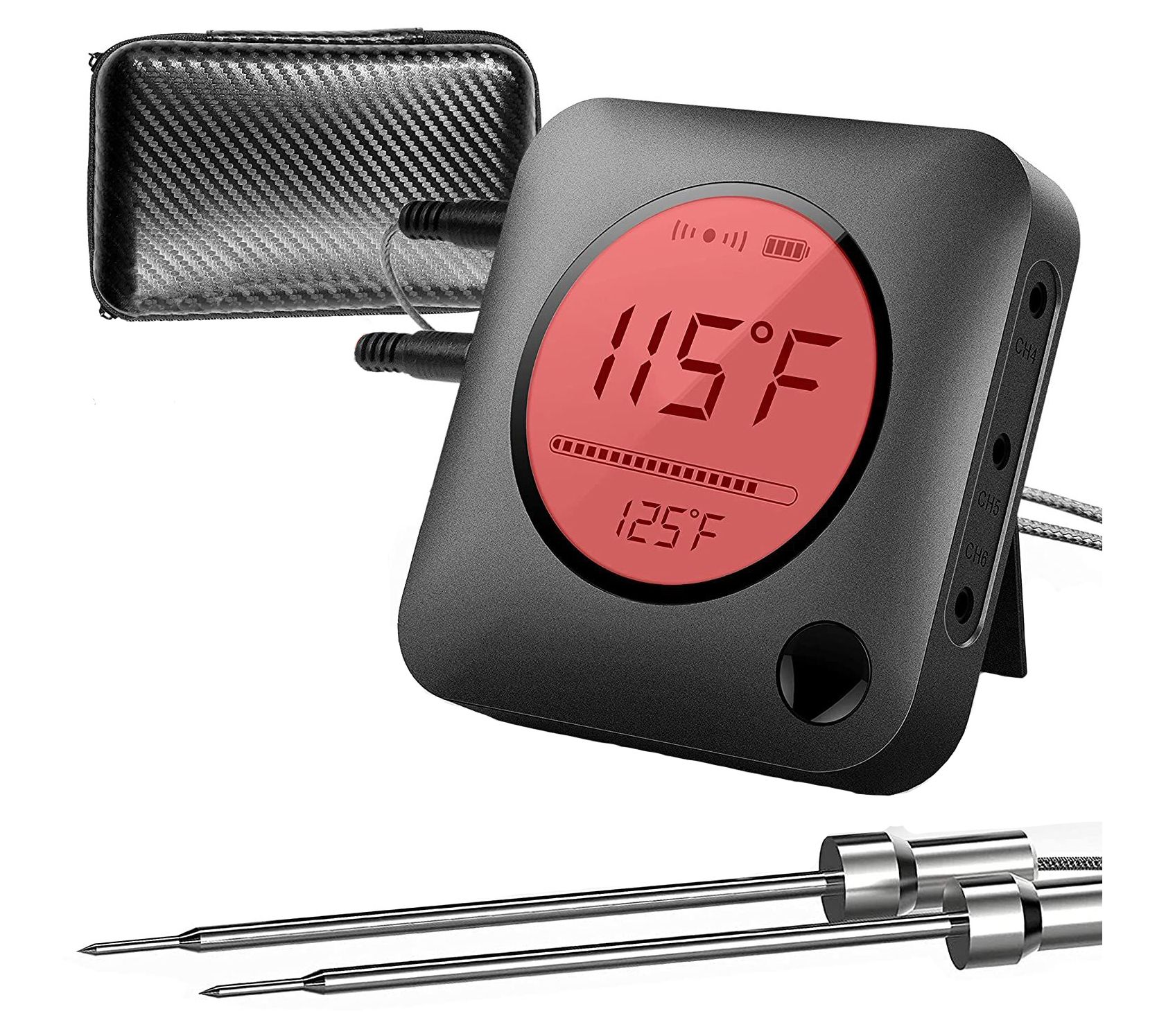 Smart Bluetooth BBQ Grill Thermometer - Digital Display, Stainless Dual Probes