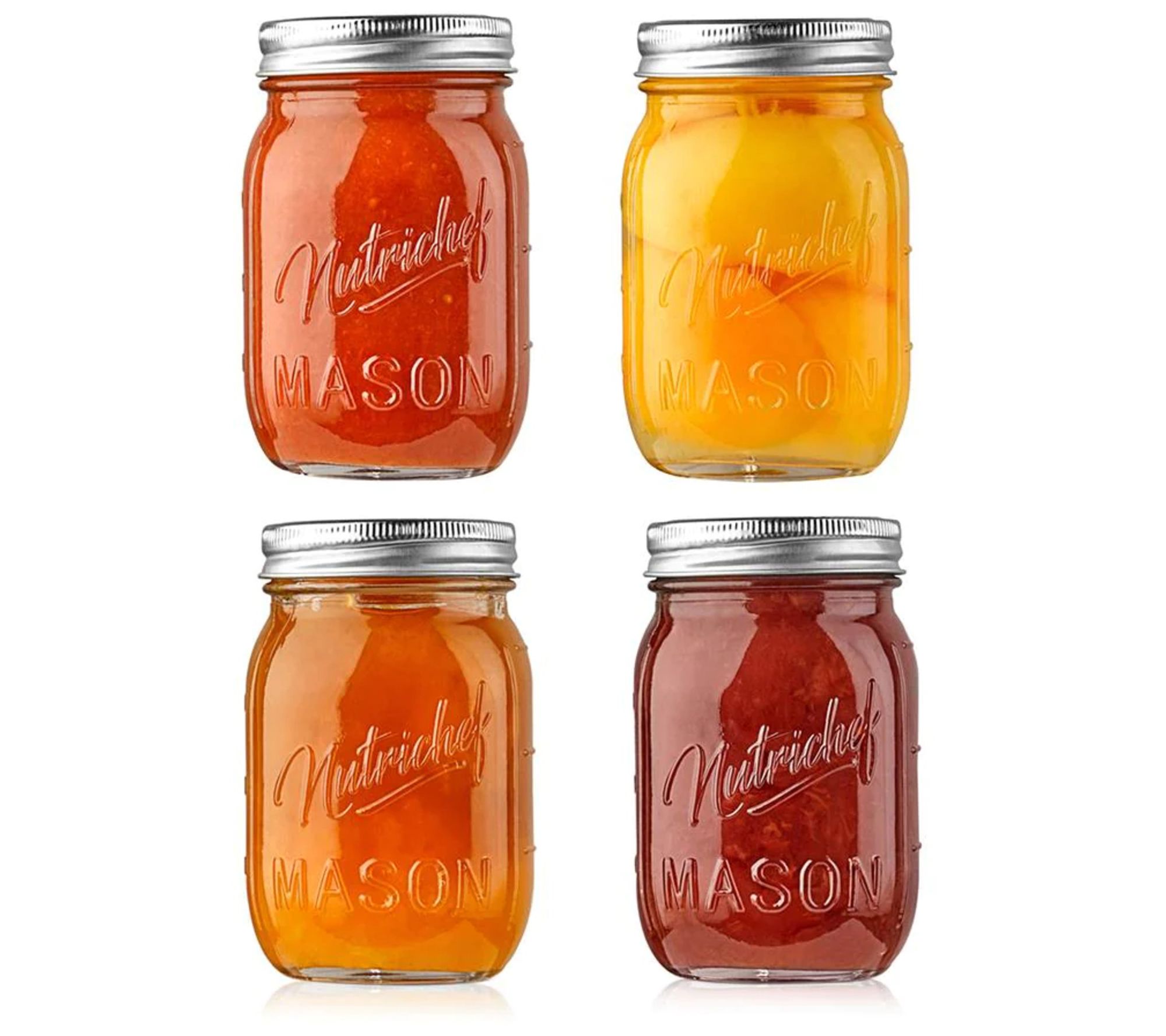 Nutrichef 4 Pcs. Glass Mason Jars w/ Lids & Ban ds