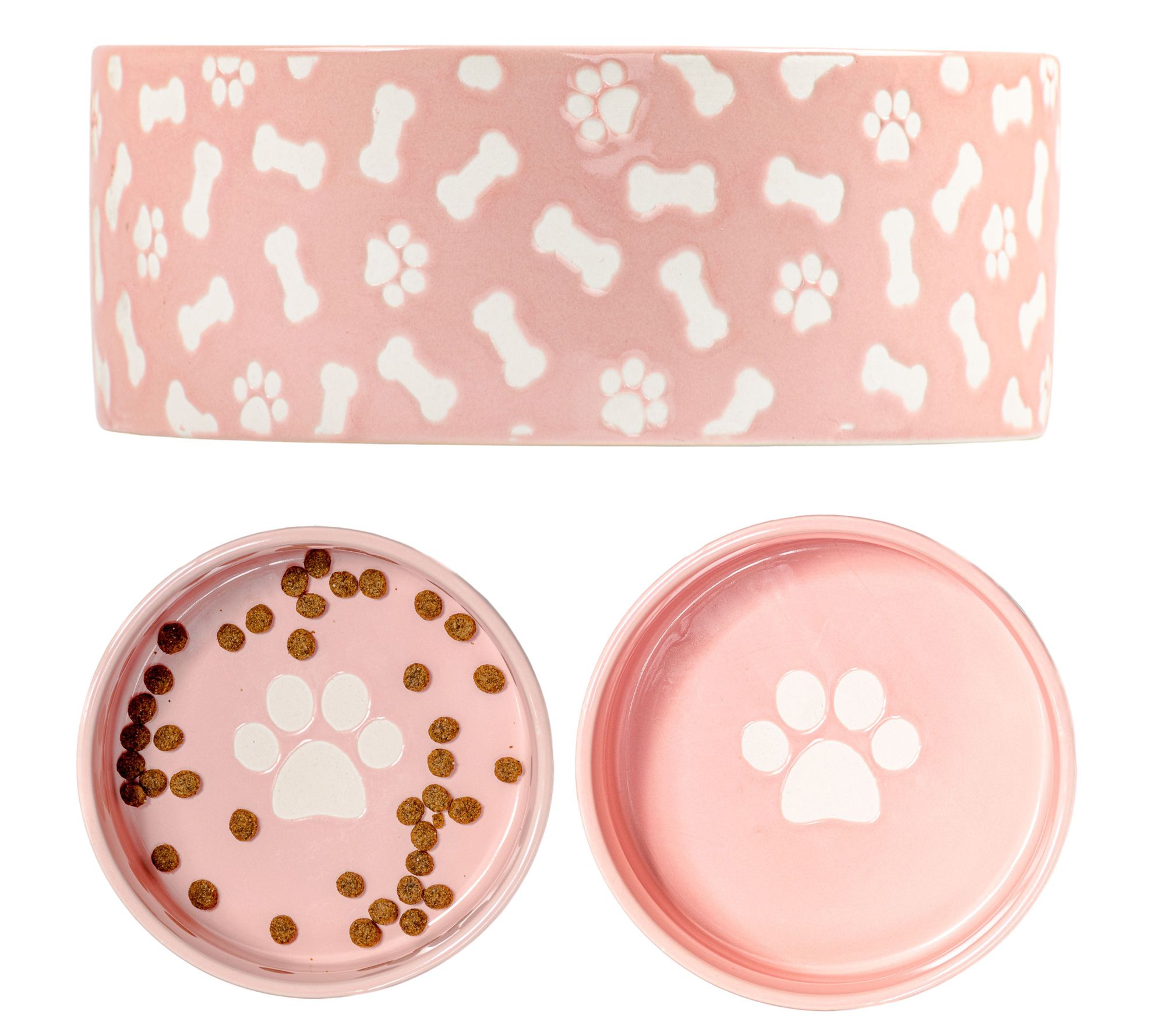 10 Strawberry Street Set of 2 Bone & Paw Pattern Pet Dishes