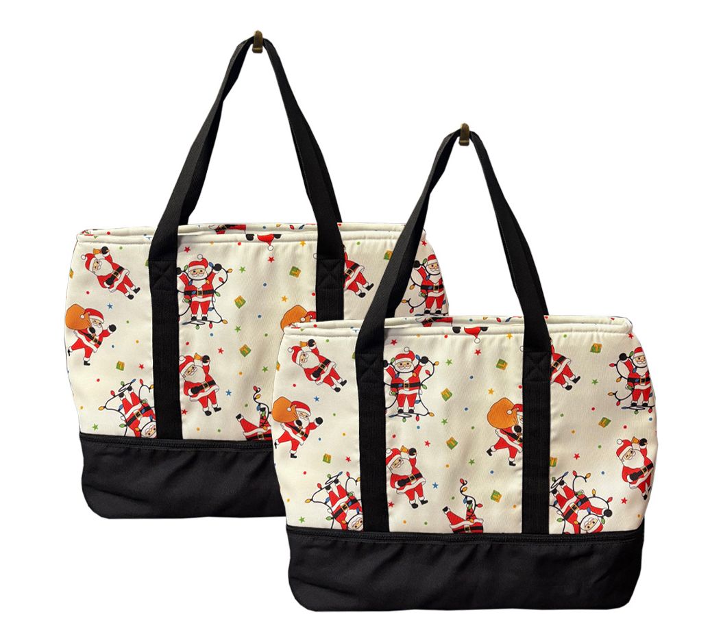 "As Is" Temp-tations Seasonal S/2 Insulated Tote Bags w/ Pockets