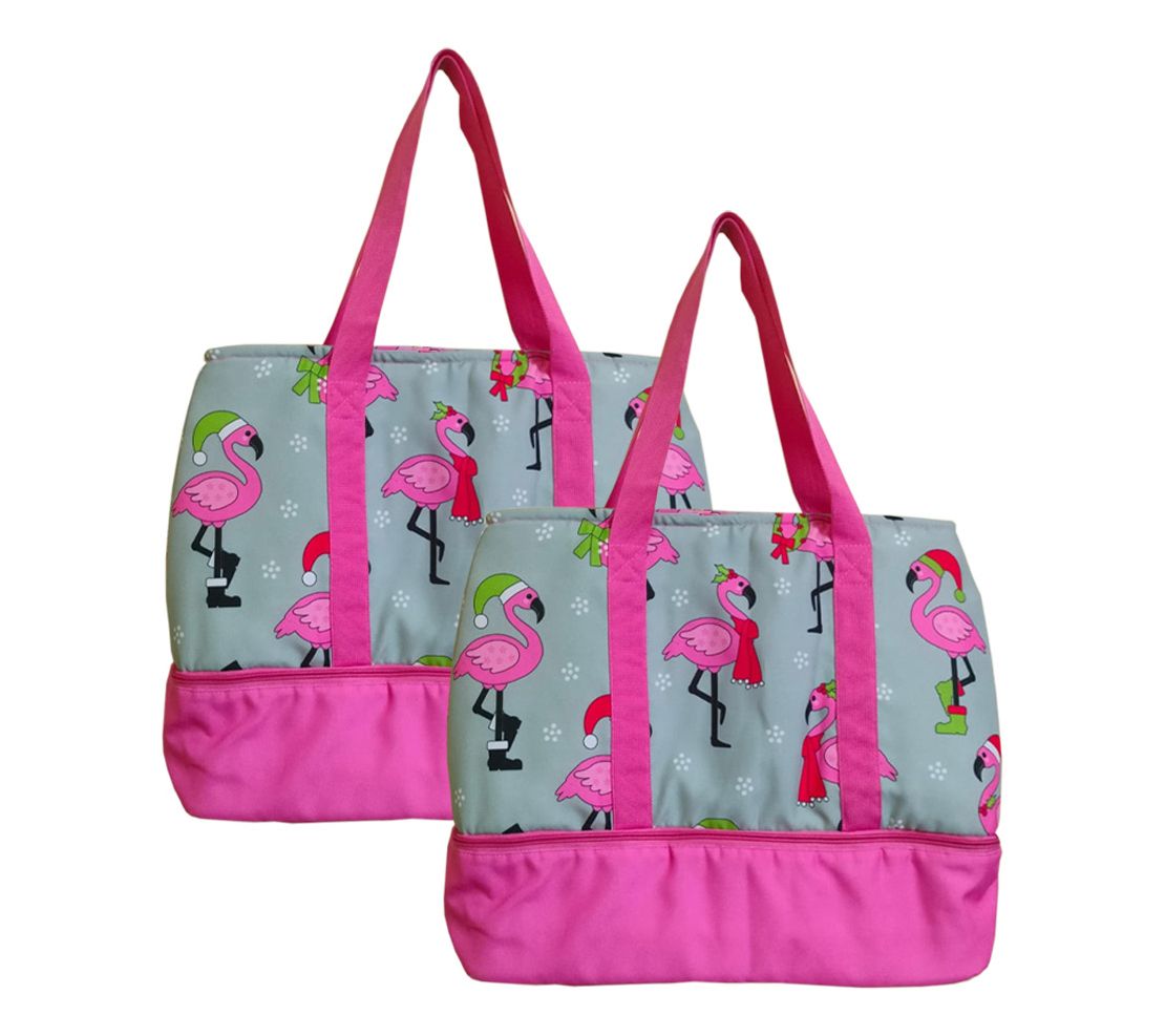 "As Is" Temp-tations Seasonal S/2 Insulated Tote Bags w/ Pockets