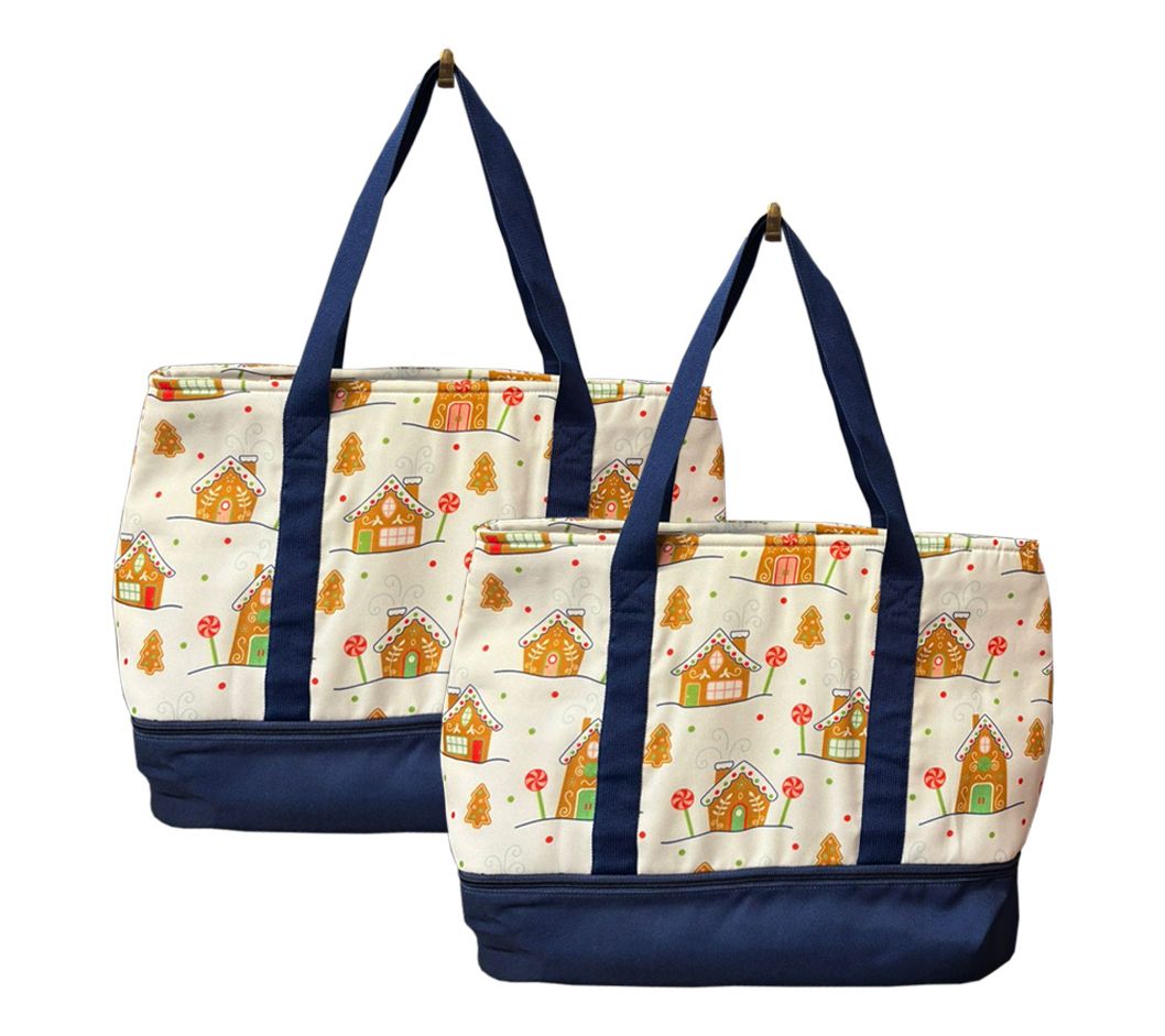 "As Is" Temp-tations Seasonal S/2 Insulated Tote Bags w/ Pockets