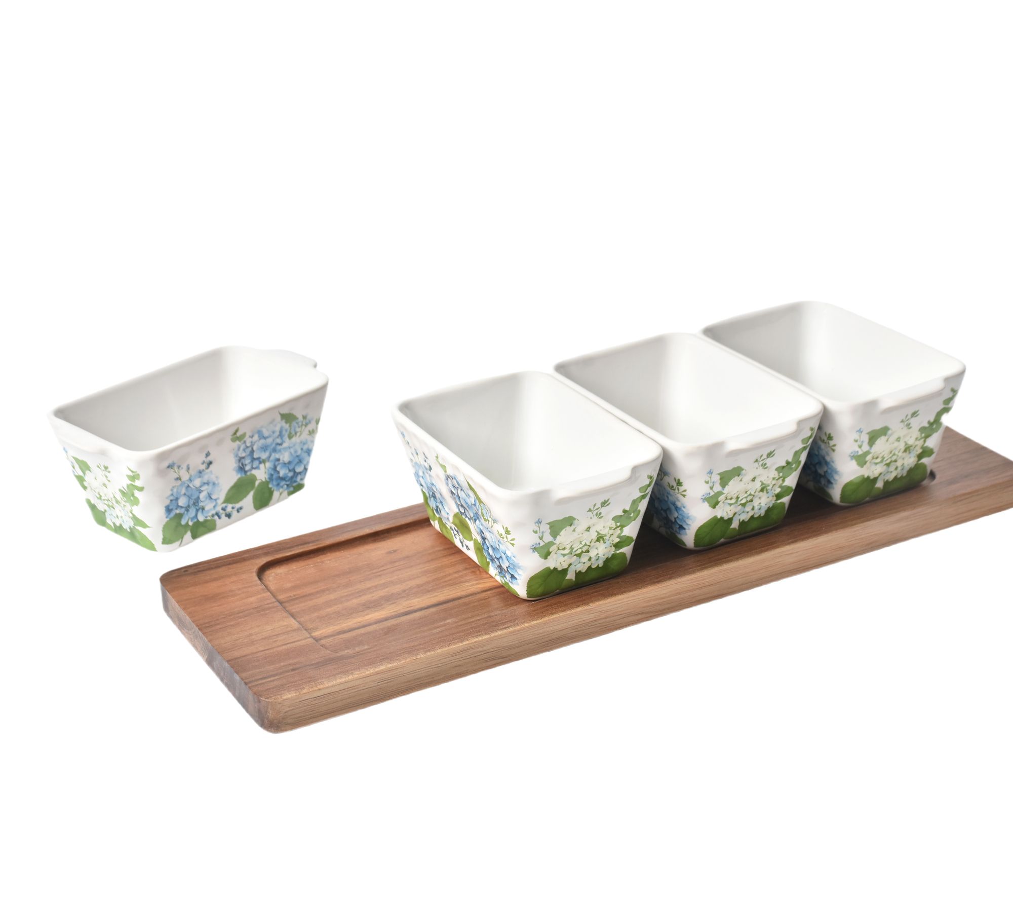 Temp-tations 4-pc Wood Cutting Board and Ceramic Ramekins Set