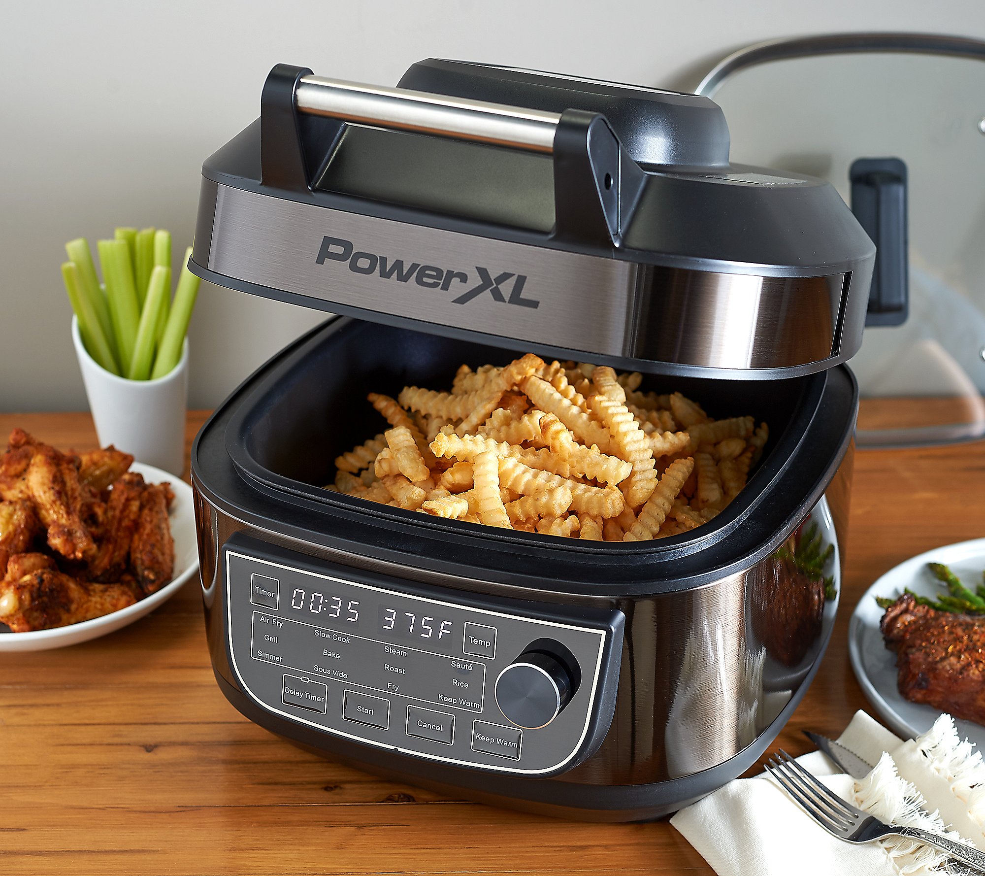 Silver PowerXL Grill Air Fryer Combo
