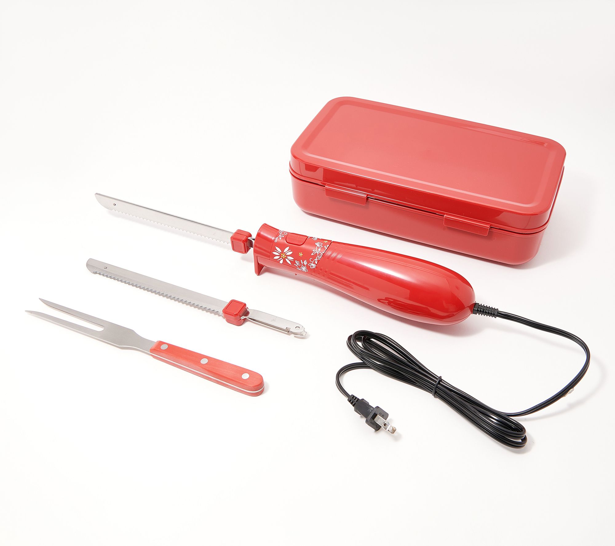 Temp-Tations Electric Knife with Carving Fork &Storage Case ,Red