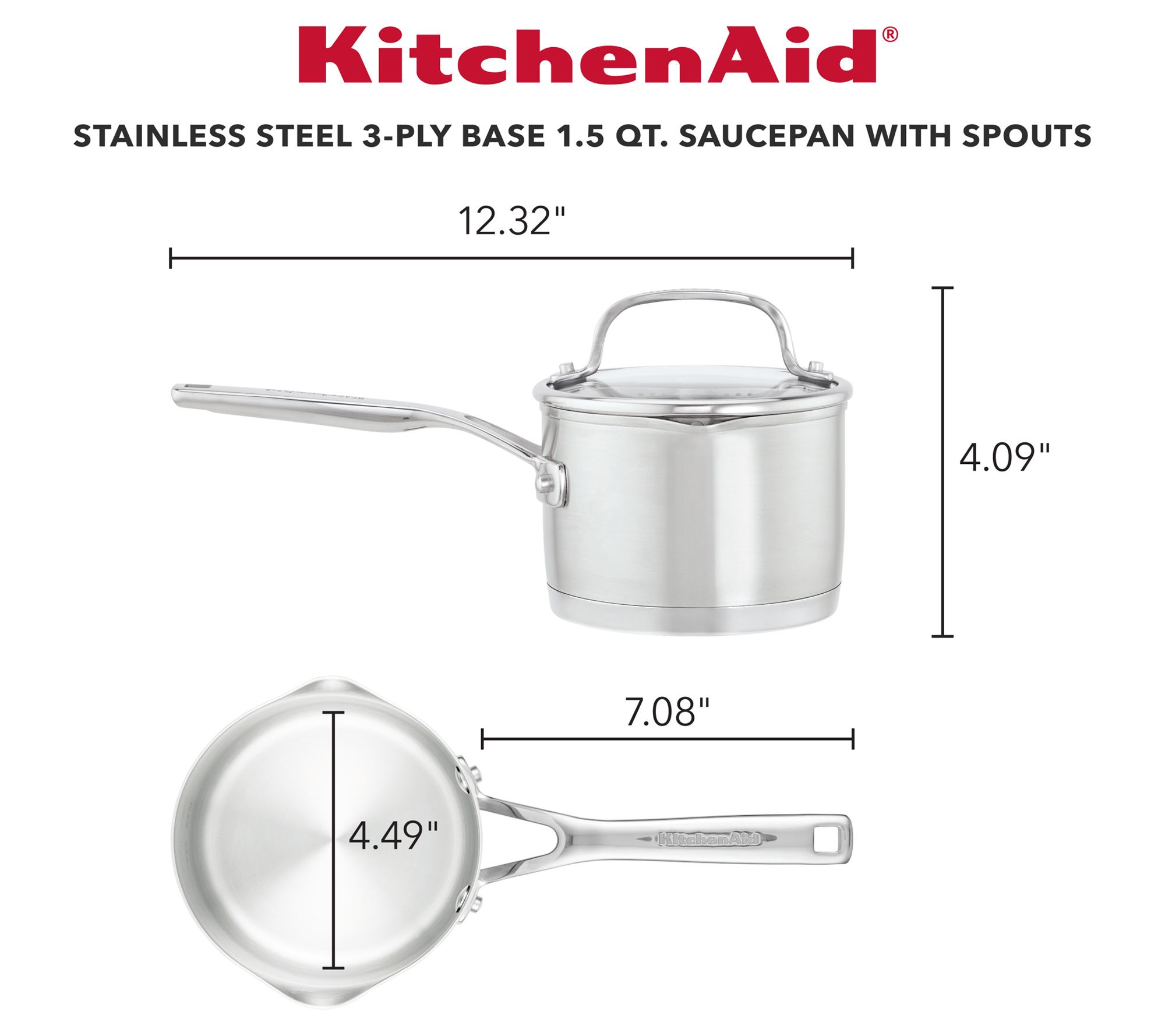 KitchenAid 2qt Stainless Steel Saucepan with Measuring Marks Light Silver