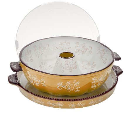 Temp-tations Floral Lace Fluted Tube Pan w/Serving Tray 