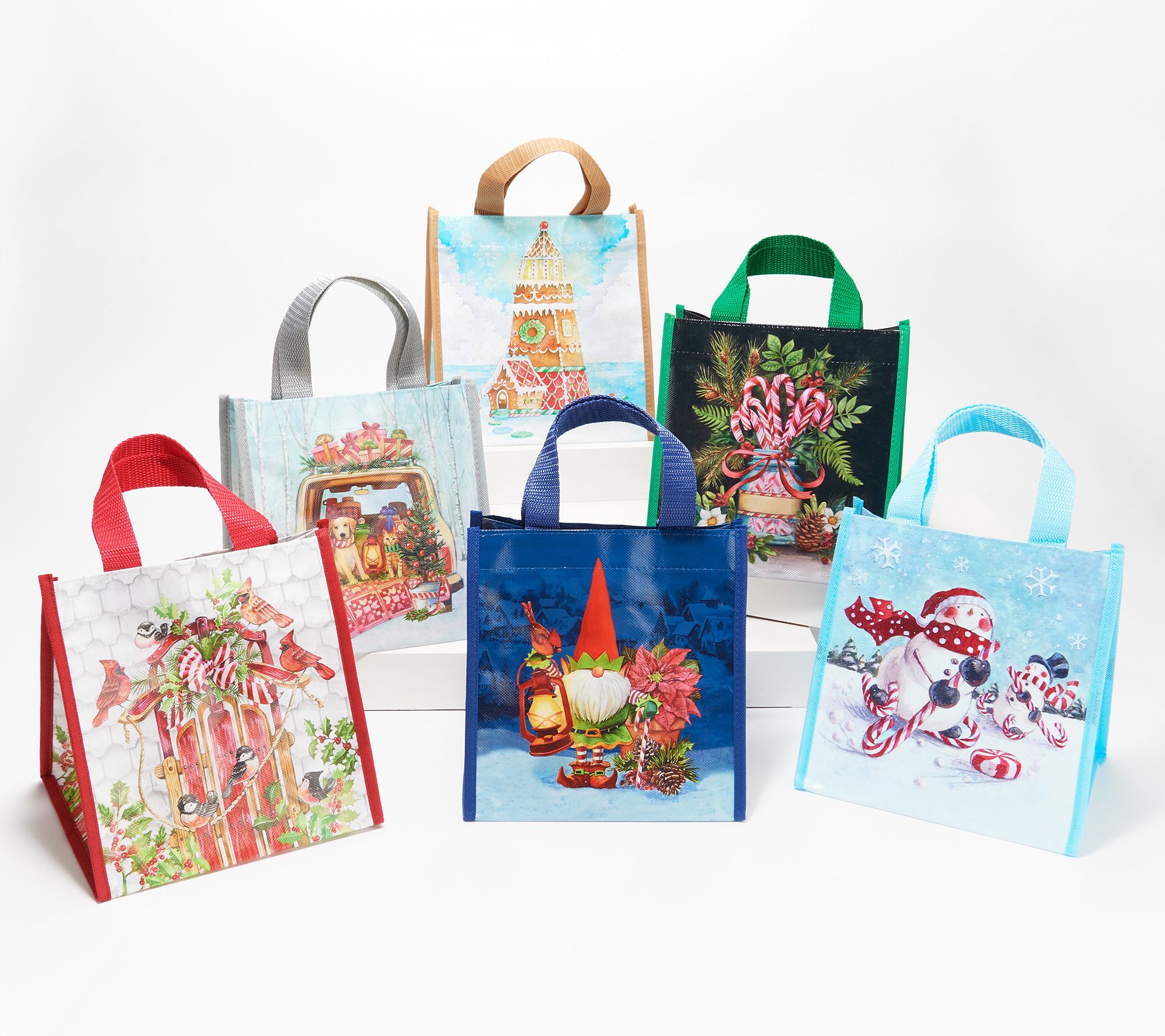 Flat Reusable Gift Bags with Handles, 6x6 / Multi / 12 Pcs