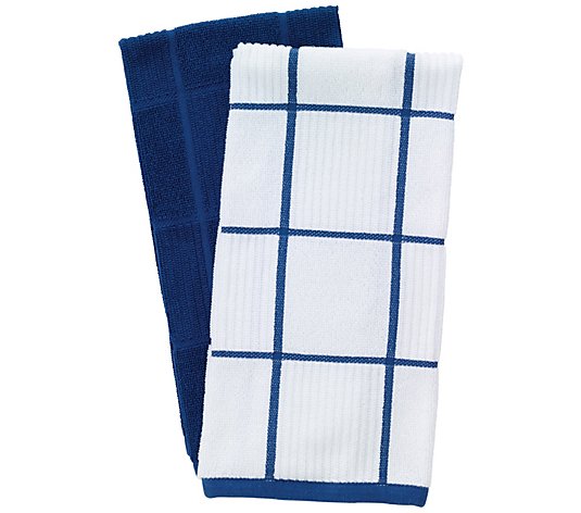 T-fal 2-Pack Solid and Check Parquet Kitchen Towels