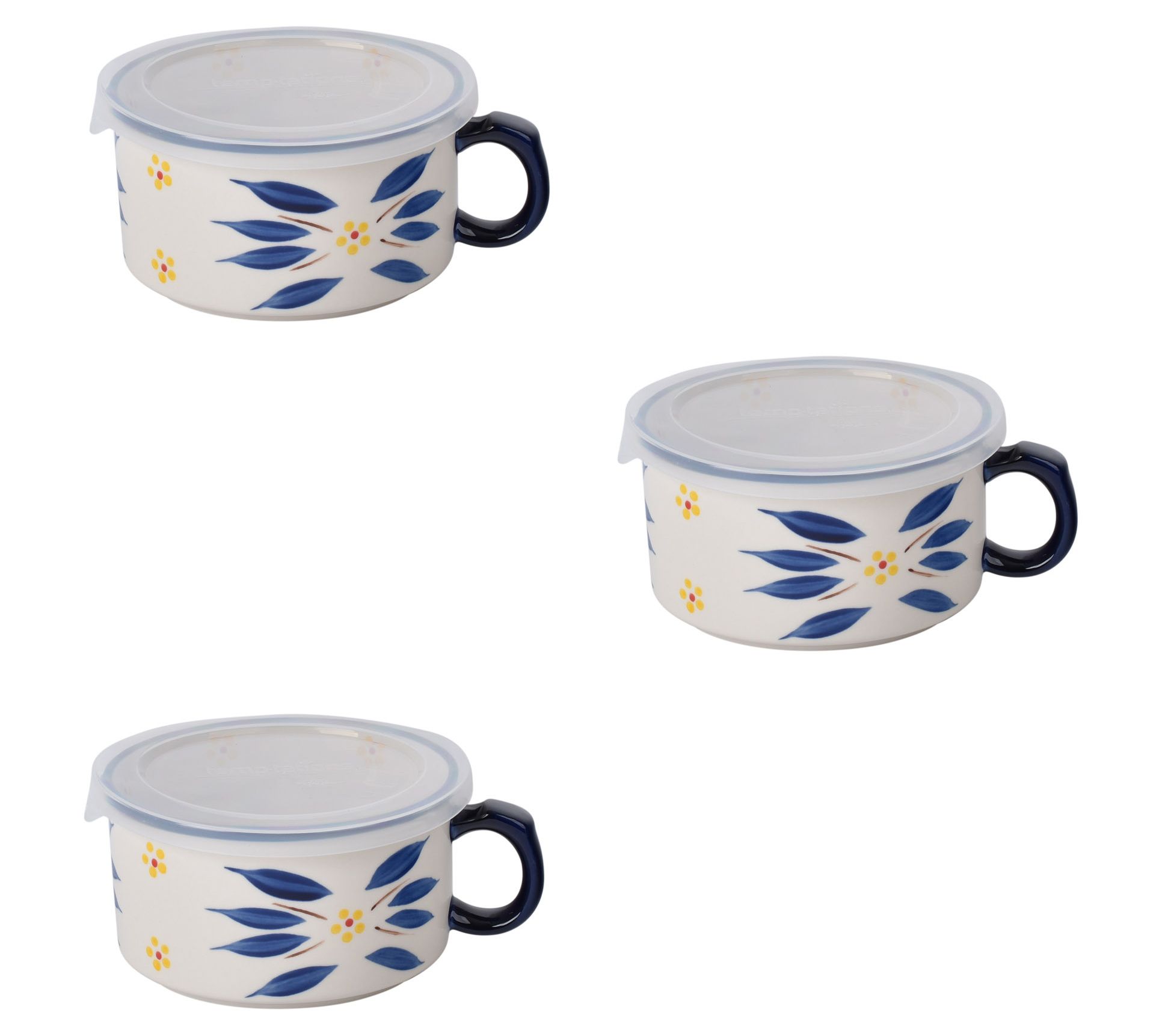 "As Is" Temp tations Old World Set of 3 Seal The Meal Mugs w/ Lids