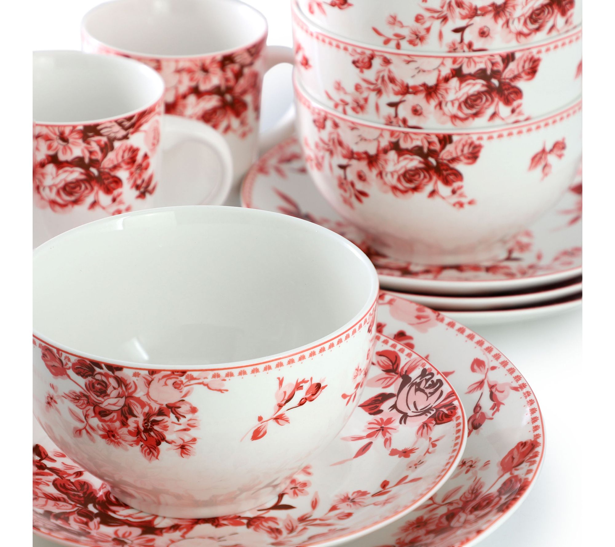 Elama Traditional Rose 16 Piece Stoneware Dinnerware Set