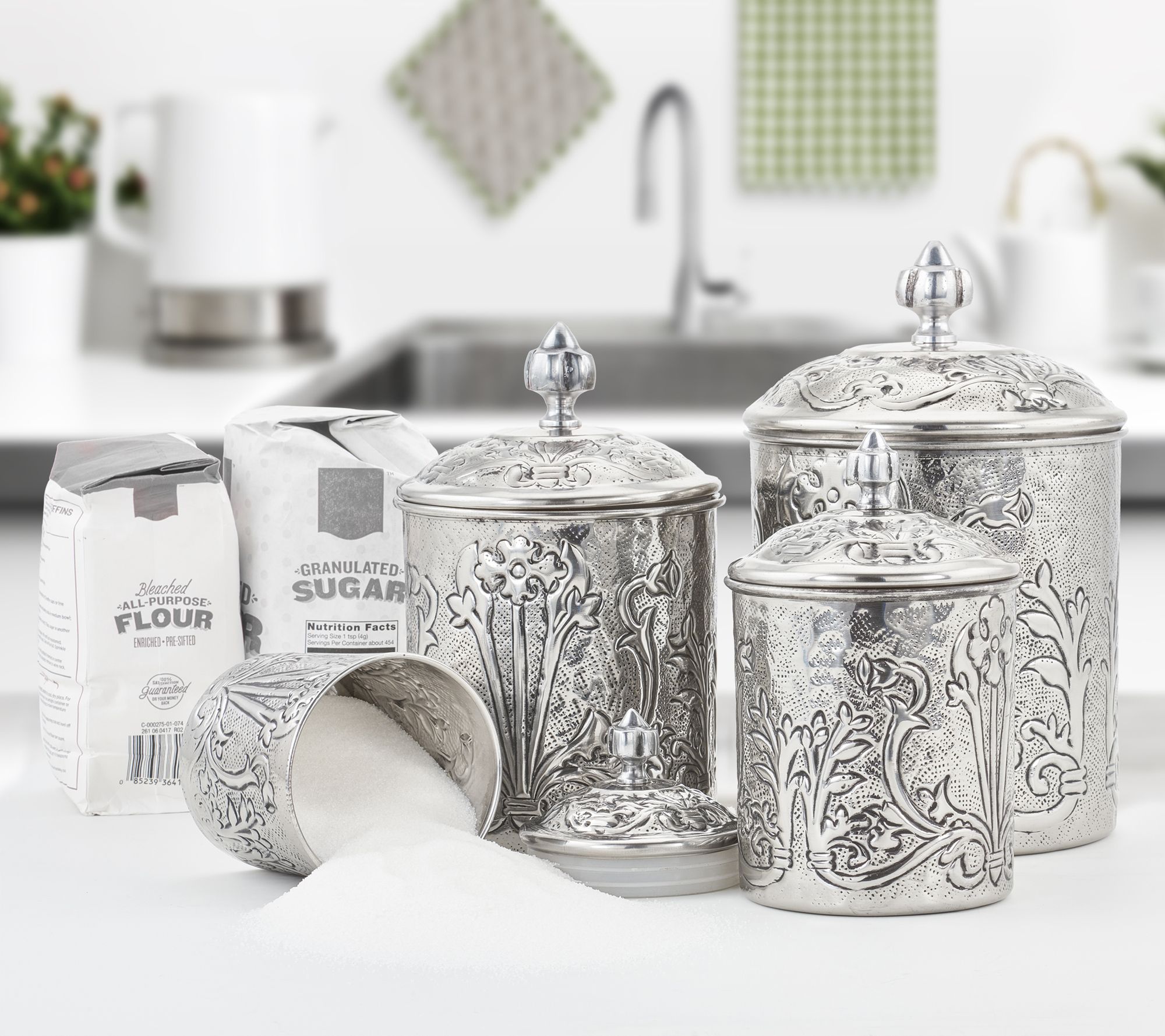 Old Dutch 4-Piece Art Nouveau Stainless Steel Canister Set ...