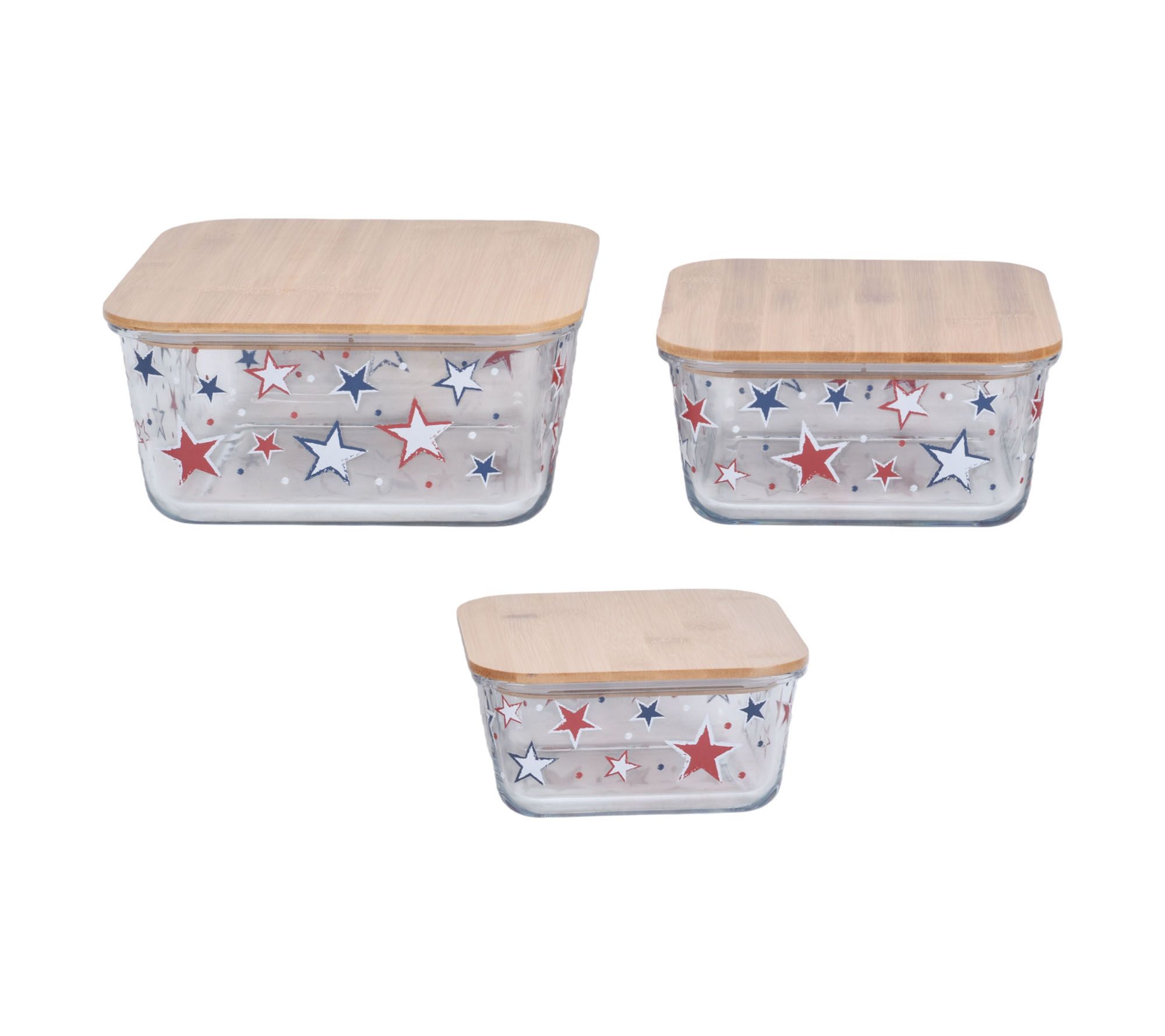"As Is" Temp-tations 3-Pc Glass Storage Set with Wood Lids