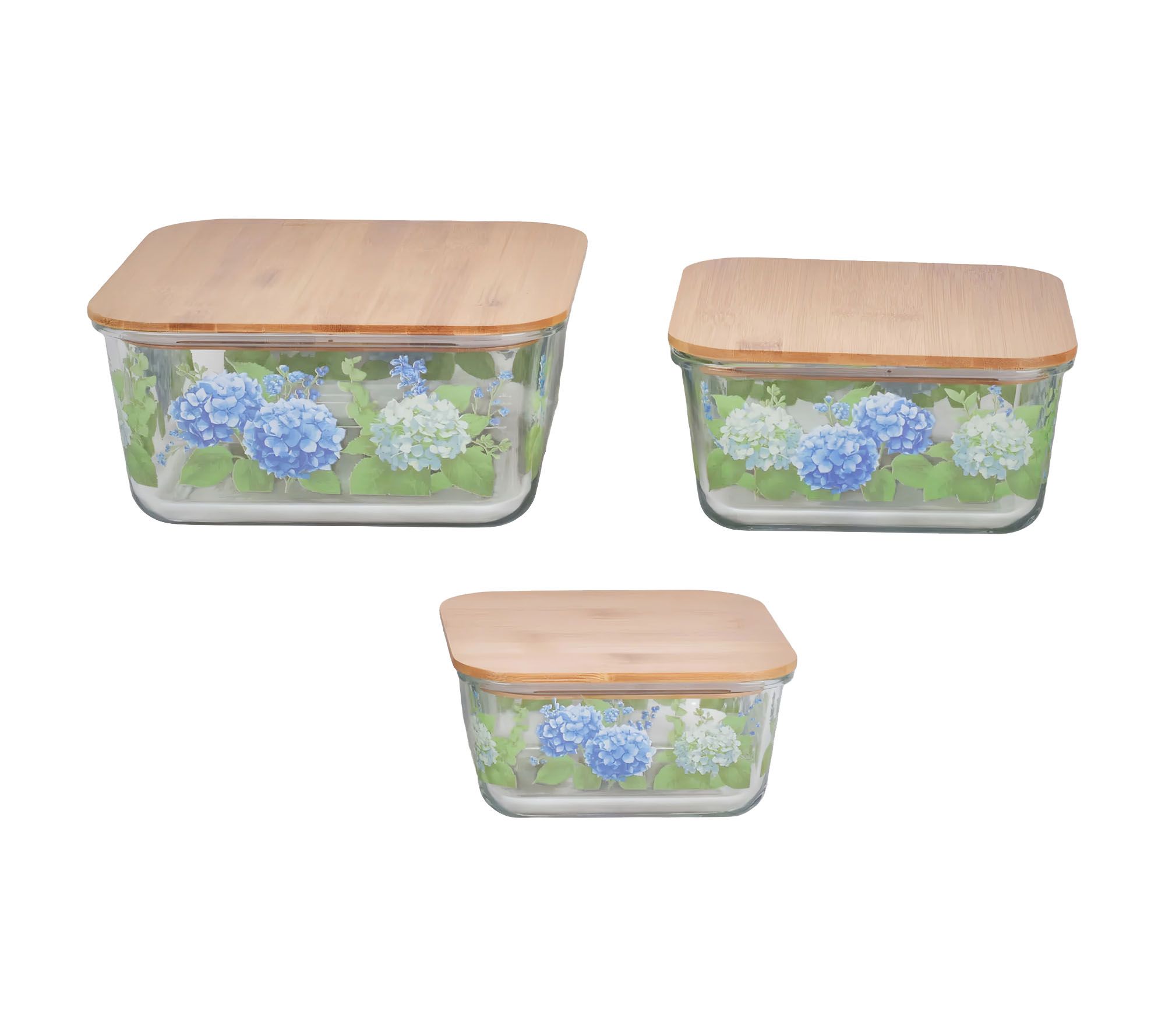 "As Is" Temp-tations 3-Pc Glass Storage Set with Wood Lids