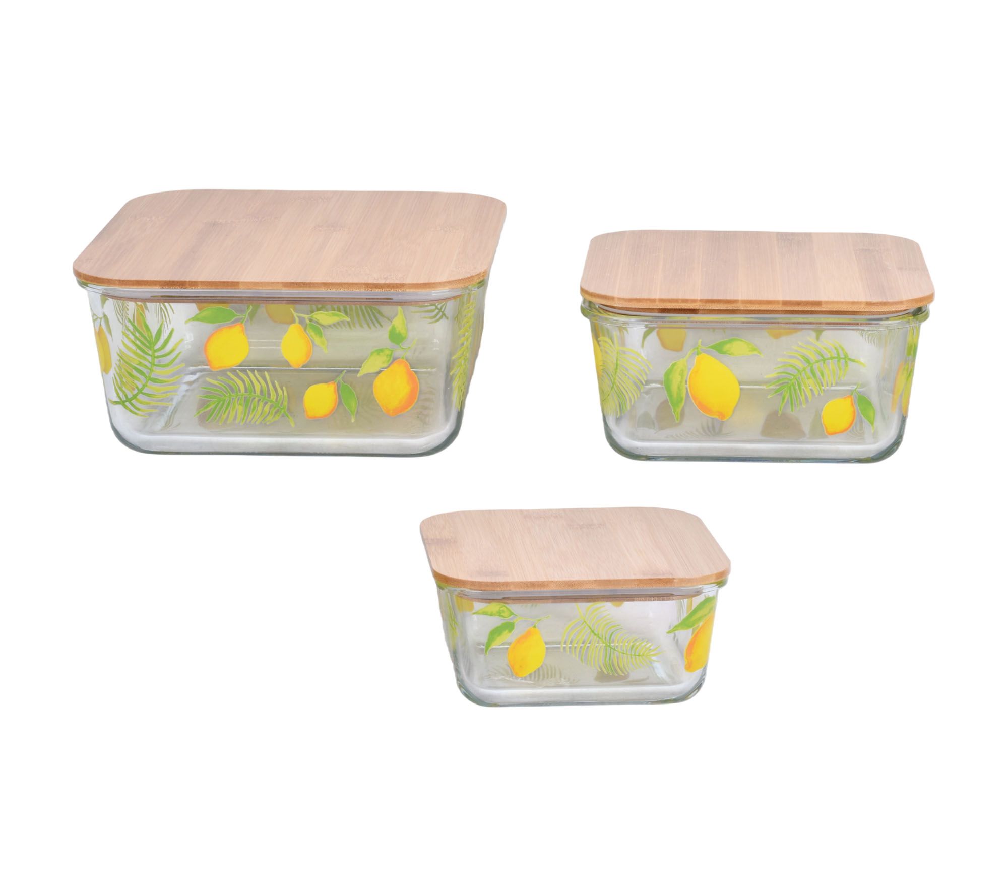"As Is" Temp-tations 3-Pc Glass Storage Set with Wood Lids