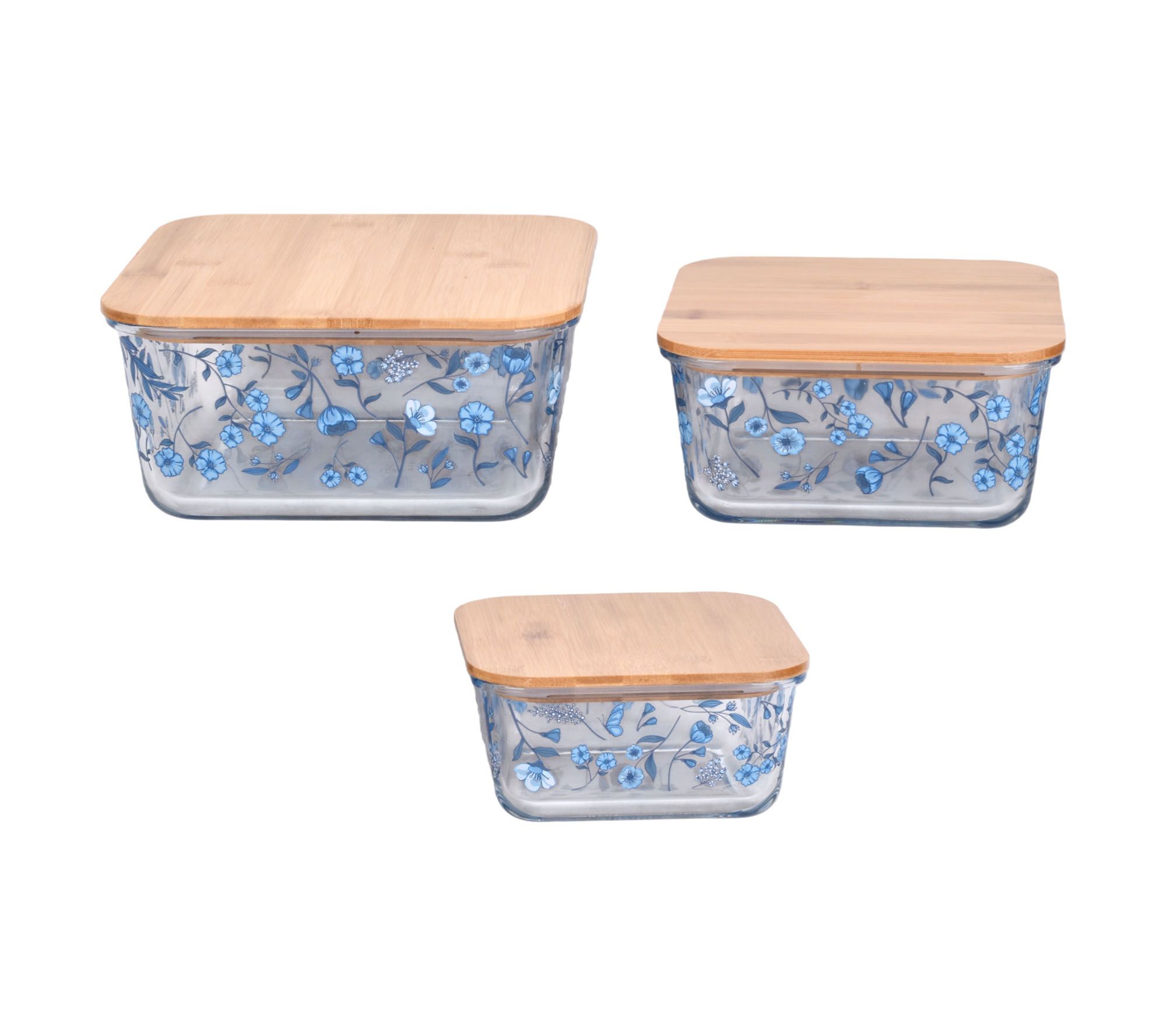 "As Is" Temp-tations 3-Pc Glass Storage Set with Wood Lids