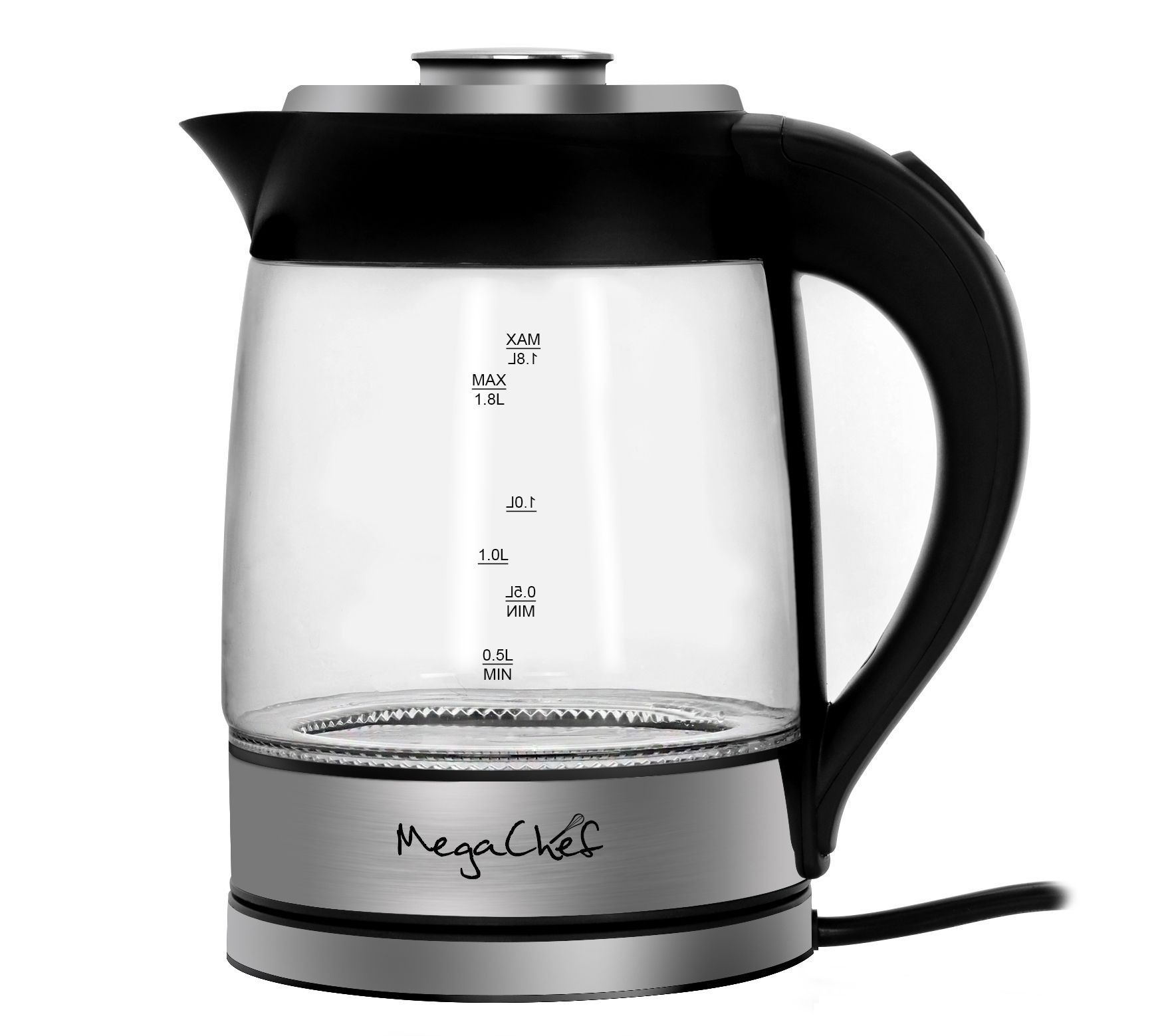 MegaChef 1.8-Liter Cordless Glass & Stainless Steel Electric Tea Infuser Kettle