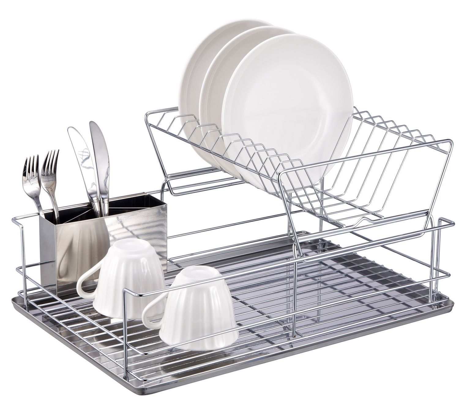 Home Basics 2-Tier 3-Piece Steel Dish Rack - QVC.com