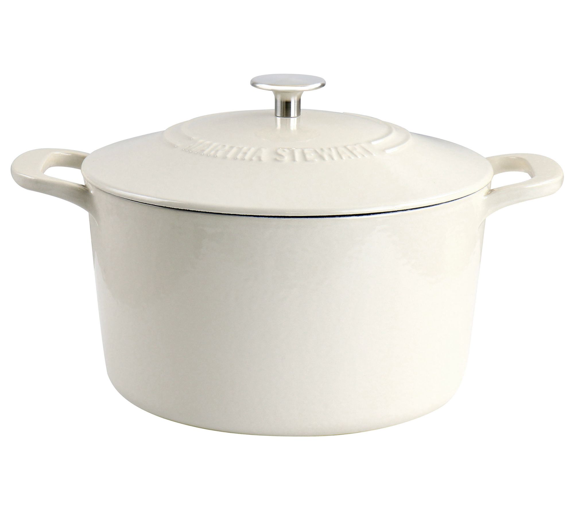 Martha Stewart Holiday Collection 4 Qt Round Enameled Cast Iron Dutch Oven  White 