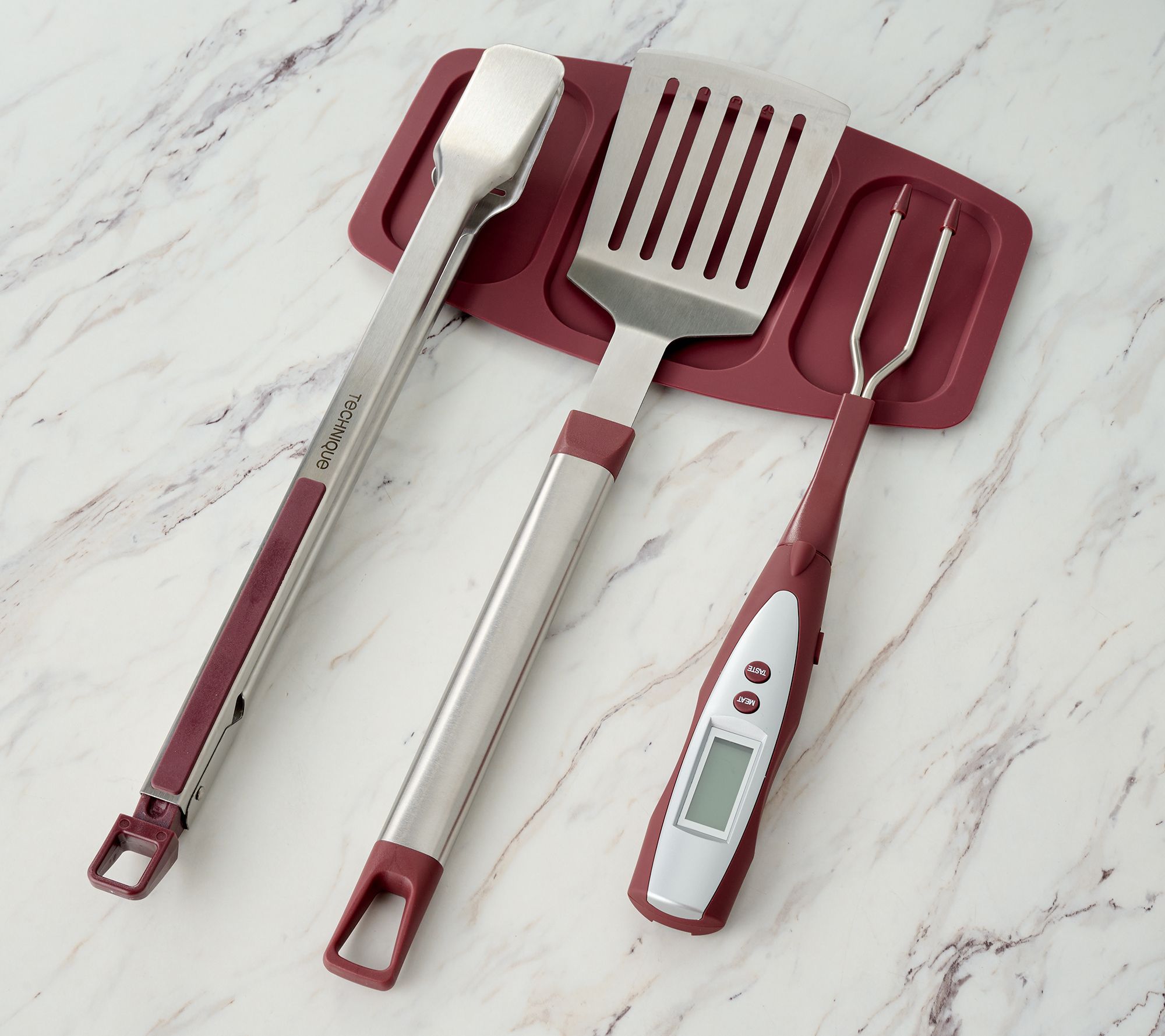 "As Is" Technique 3-Pc BBQ Grill Tools with Silicone Tool Rest